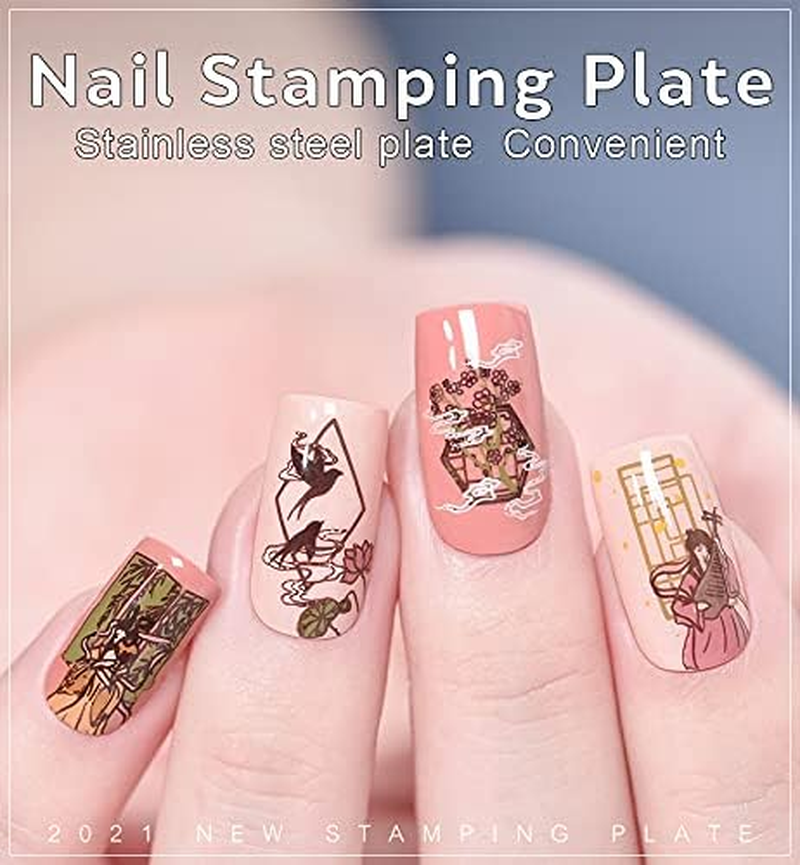 KADS Nail Stamping Plate Chinese Style Nail Art Stamp Template Bamboo Lotus DIY Image Template Manicure Stamping Plate Stencil Tools (CN029) image number 2