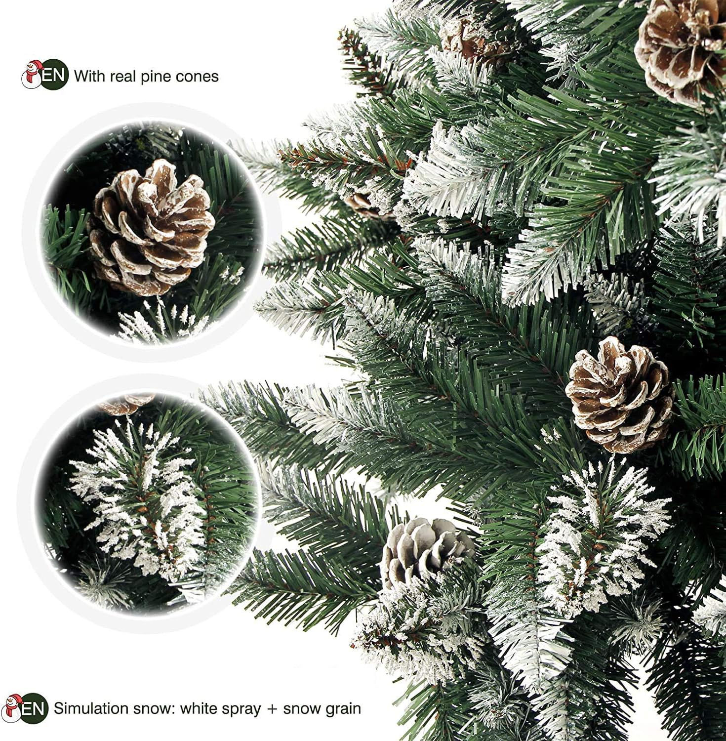 Ariv Green Pinecone Hinged Christmas Tree 1.5M 5FT Frost Green 786 Tips Bushy Hinged Branches Metal Stand Easy Assemble Chistmas Gift image number 4