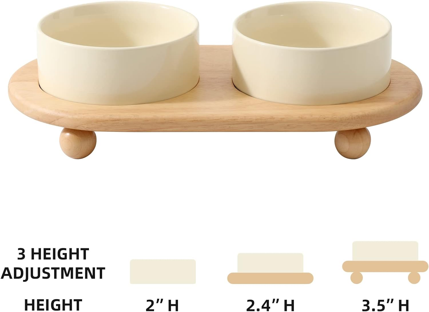 Havniva Ceramic Elevated Cat Food and Water Bowl, Kitty Bowl, Raised Cat Dish, Cat Feeder (2 X Cream White + Stand) image number 5