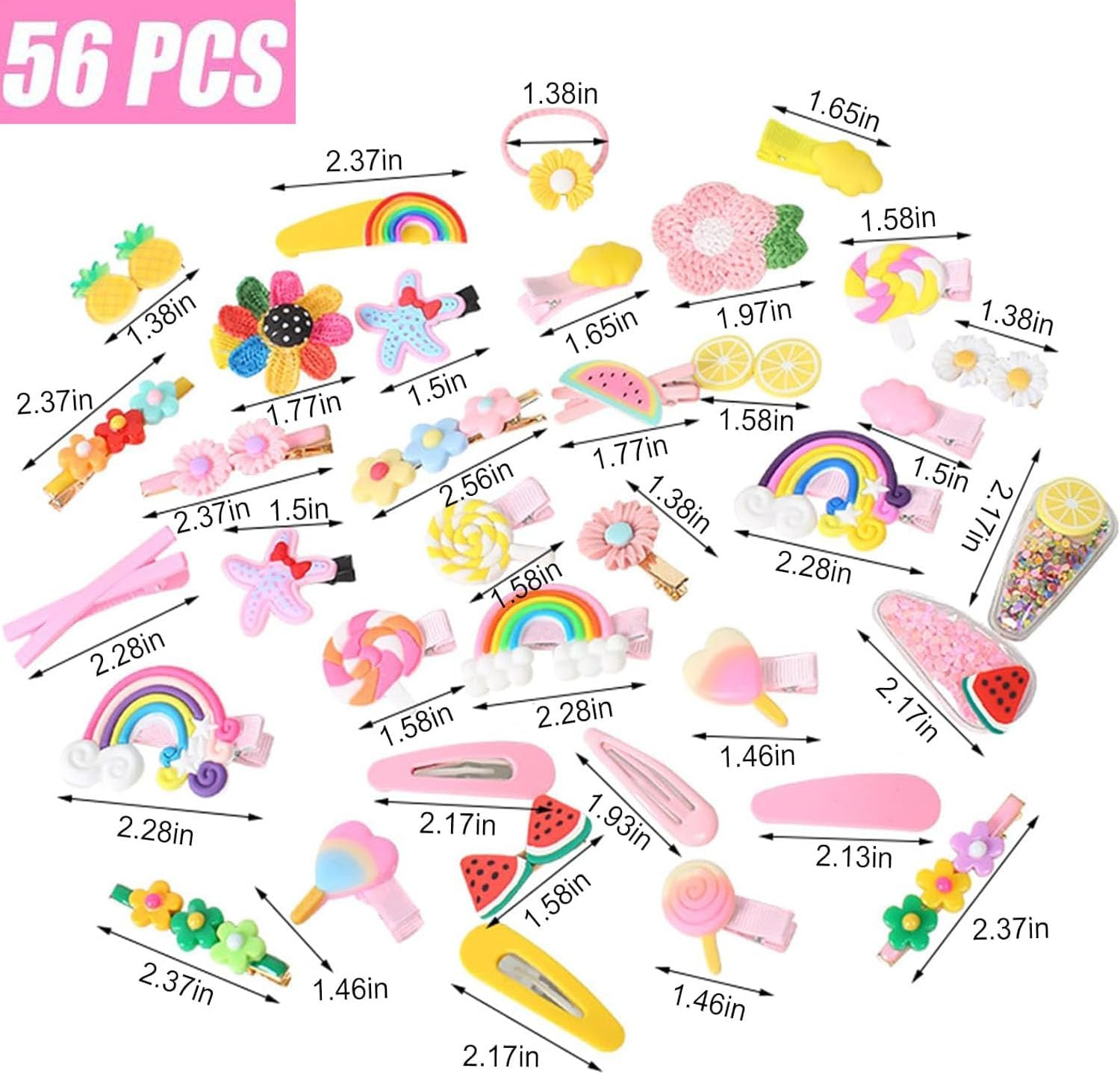 Baby Girls Hair Clips, 56 Pcs Hair Clips for Girls, Toddle Hair Pins, Fully Lined Alligator Hair Rainbow Accessories Cute Cartoon Fruit Dessert Barrettes for Toddlers Girl Teens Kids image number 4
