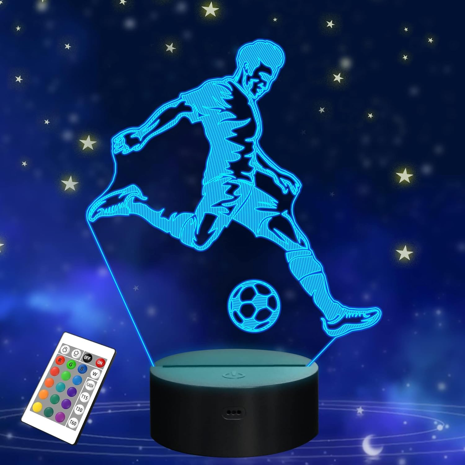 Soccer Night Light, 3D Optical Illusion Lamp for Soccer Fan, Idea Birthday Xmas Great Bedroom Decor Gifts for Sports Fan Boys Girls with Remote Control 16 Color Change + Dim Function + 4 Flash Mode image number 4