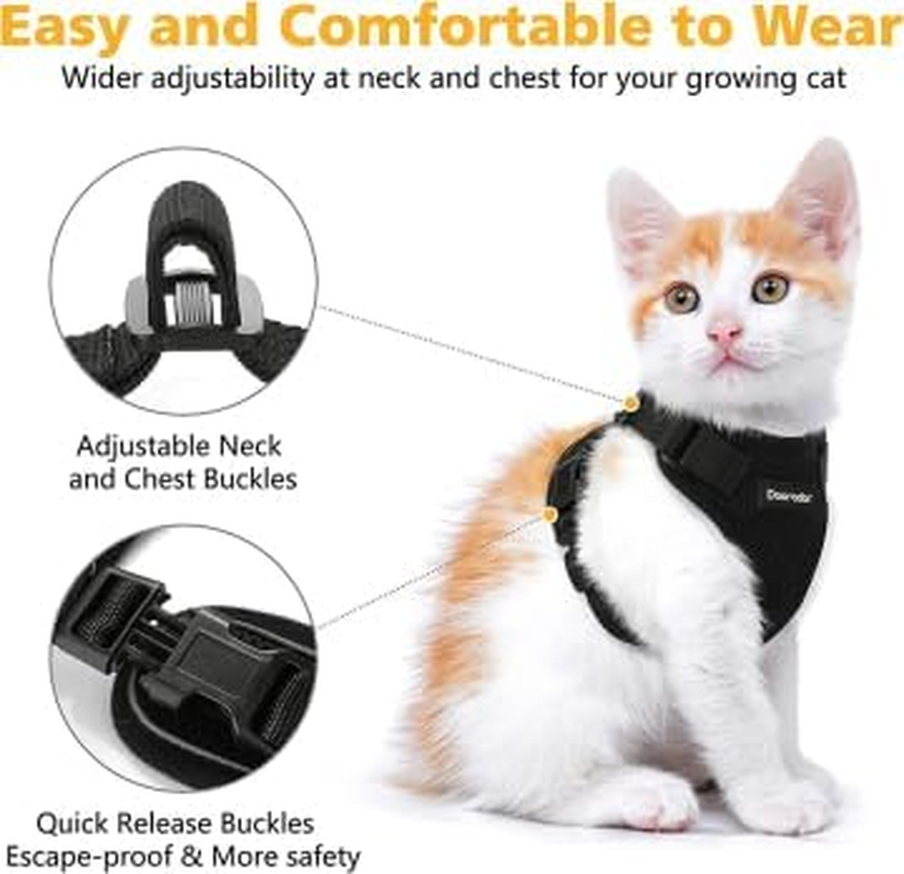 Cat Harness and Cat Lead Set, Retractable Dog Lead with Harness for Cats, Cat Lead with Harness, Reflective, Escape Proof Cat Lead for Cats, Kittens, Dogs (Black, L) image number 1