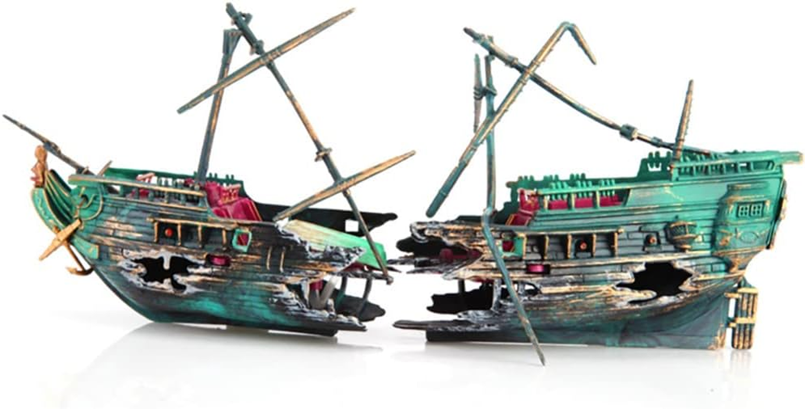 SLOCME Aquarium Shipwreck Decorations - Air Bubbler Sunken Ship Ornament, Fish Tank Air Action Aerating Decorations image number 6