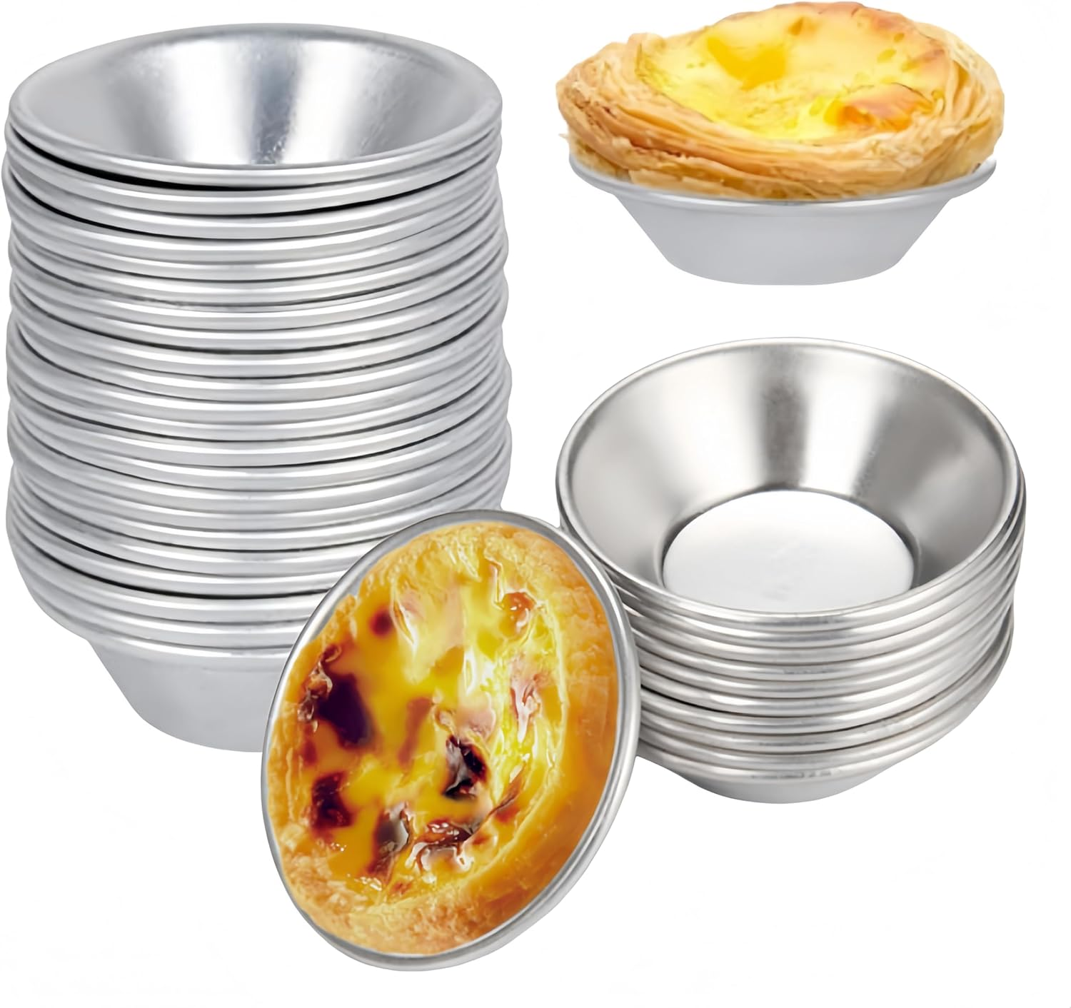 Ai-Oumleef 30 Pack Egg Tart Mold, Mini Pie Muffin Cupcake Pans Egg Tart Bakeware Non-Stick Baking Cups for Air Fryer, Pudding Mould DIY Tools(Aluminium)