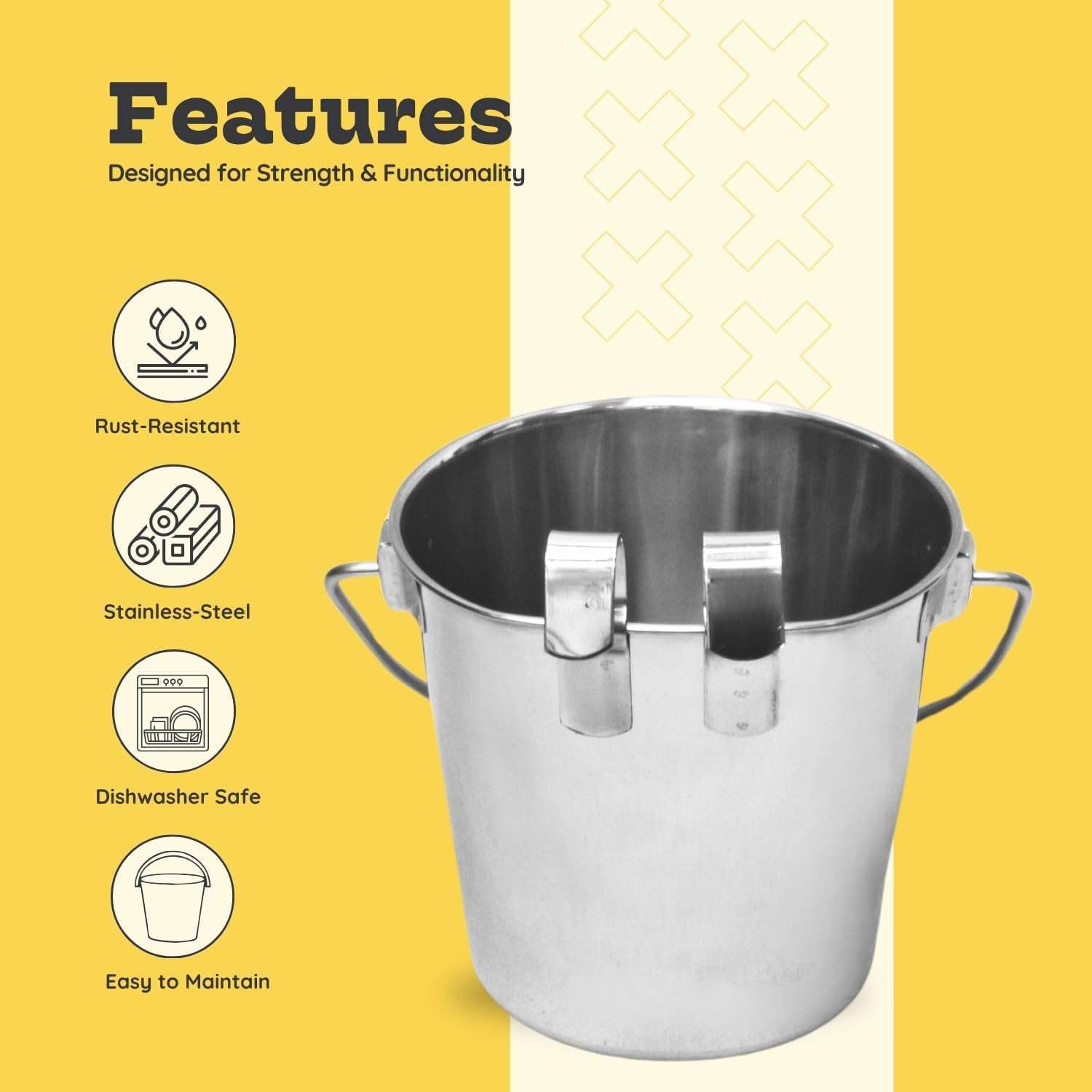 AASPIRE PETS 1 Quart Stainless Steel Flat Sided Bucket with Dual Hooks | 0.25 Gal Durable Food & Water Bowl for Dog Cat Bird & Small Animals | Fits Kennel Cage Critter Crate | Hanging Utility Pet Pail image number 4