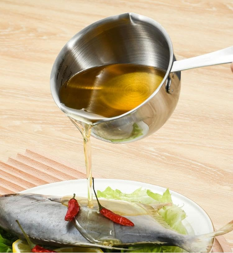 Butter Melting Pot, Stainless Steel Butter Warmer with Dual Pour Spouts, Induction Bottom, Small Saucepan for Stove Top, Coffee Tea Special Small Pot for Hot Oil Splashing (Silver, One Size)