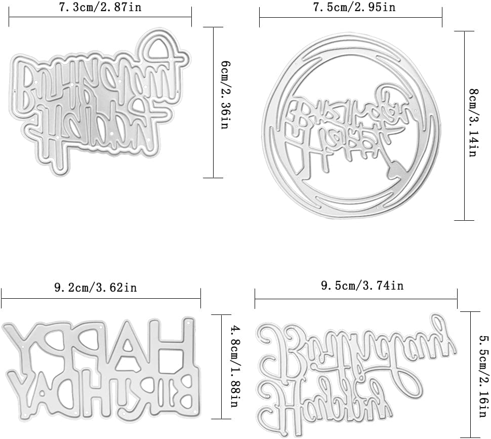 4 Set Die Cuts for Card Making, Finegood Happy Birthday Cutting Dies Card Making Supplies DIY Die Cutters Card Making Die Stencils for Scrapbooking