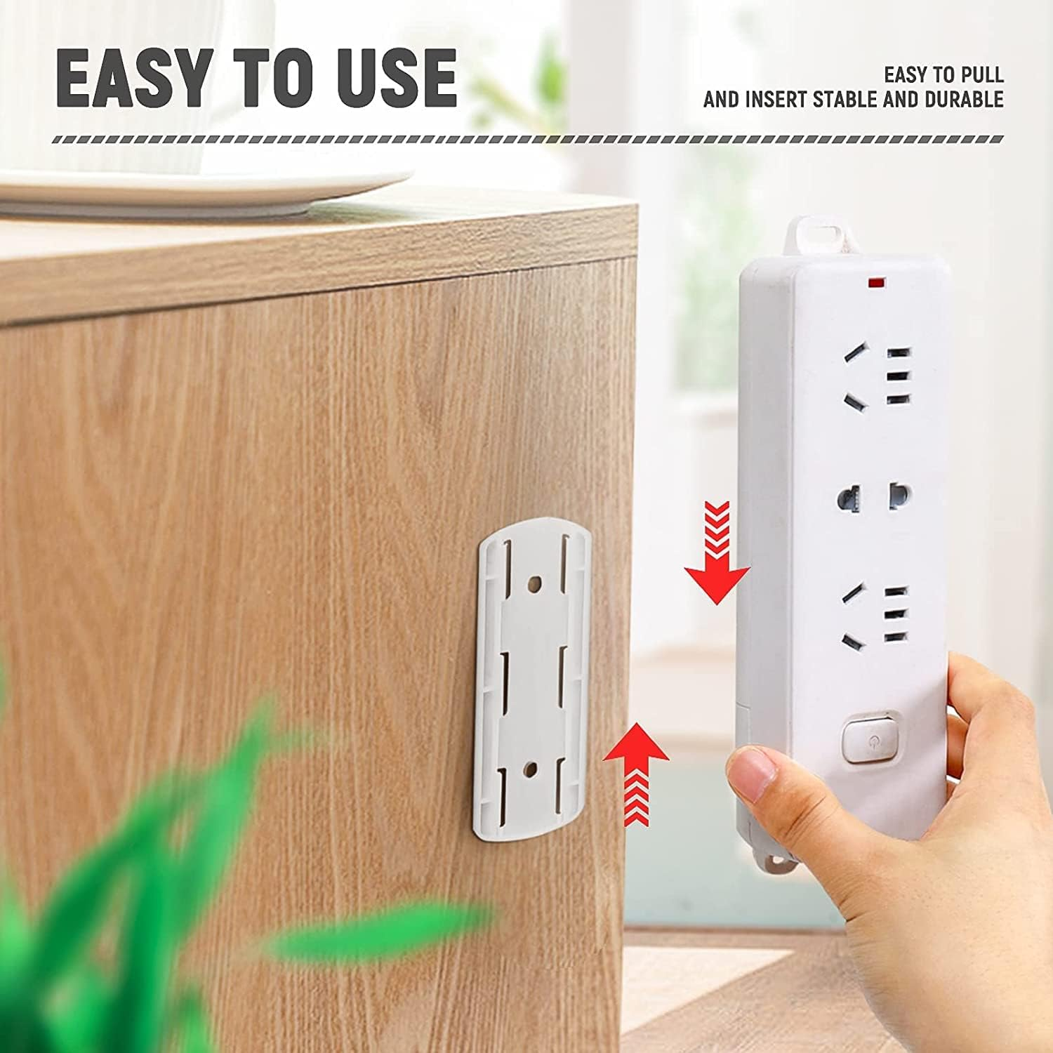 15PCS Self Adhesive Punch-Free Socket Holder, Adhesive Power Strip Holder, Desktop Socket Fixer Bracket Stand for Home Kitchen Office, Wall Mount Cable Management (White) - Grey image number 7