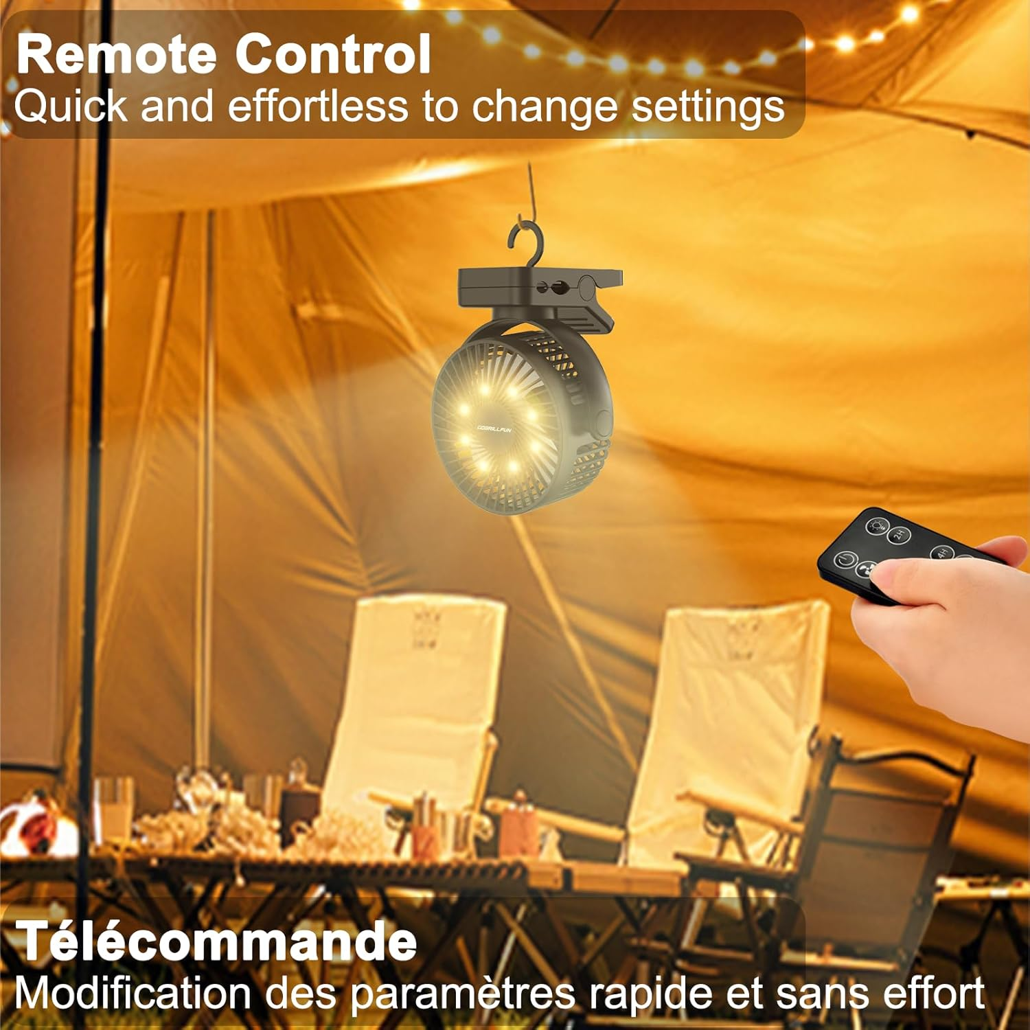 GOBRILLFUN 12000Mah Clip Fan with LED Lights & Timer, USB Rechargeable, 3 Speeds Battery Operated Fan with Timer, Personal Fan for Golf Cart Office Outdoor Travel Camping Tent Gym Treadmill - 6 Inch image number 4