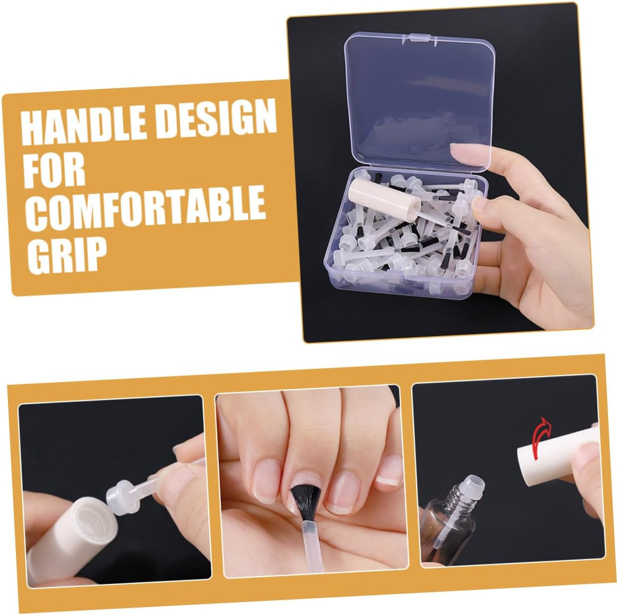 Baluue Nail Art Brush Set 50Pcs Disposable Nail Polish Brush Replacement for Liquid/Acrylic/Gel Ergonomic Handle for Diy Enthusiasts Professionals image number 3