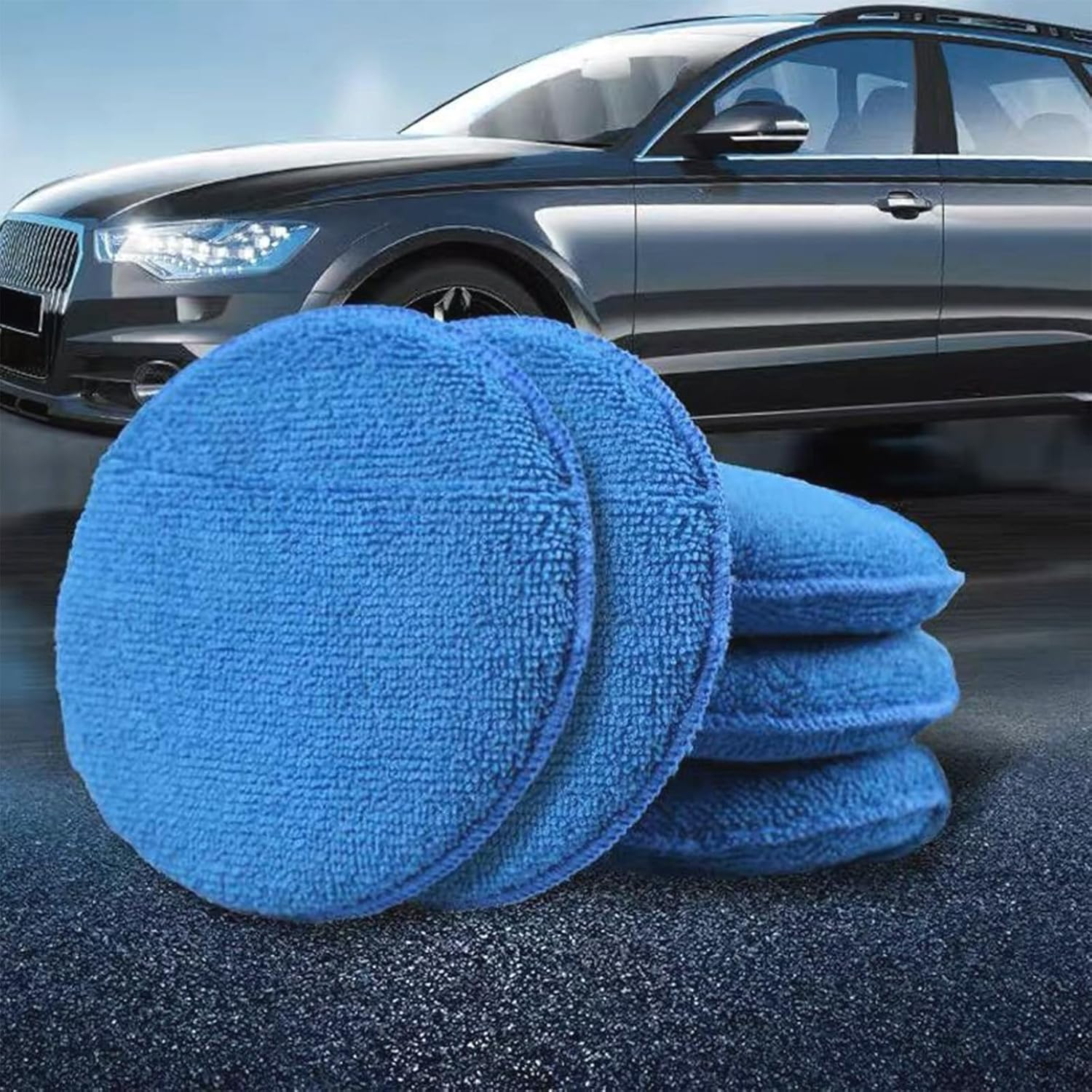 Microfiber Wax Applicator Pads with Finger Pocket, Ultra Soft Foam Sponge for Car Waxing, Buffing, Polishing & Cleaning, Blue，5 Inch, 10 Pack image number 1