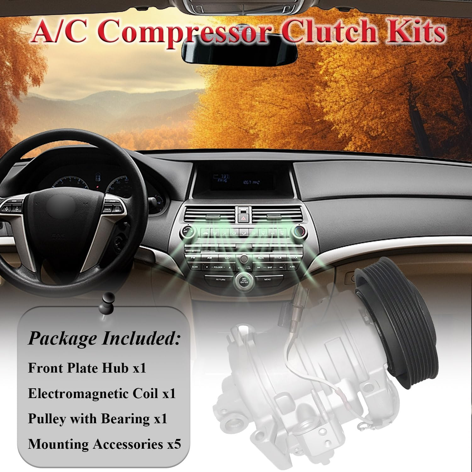 A/C Compressor Clutch Assembly Kit Plate Pulley Bearing Coil 1883 Replacement for 2008-2012 Honda Accord 6CYL 3.5L, AC Air Conditioning Compressor Clutch Coil Auto Repair Kit image number 3
