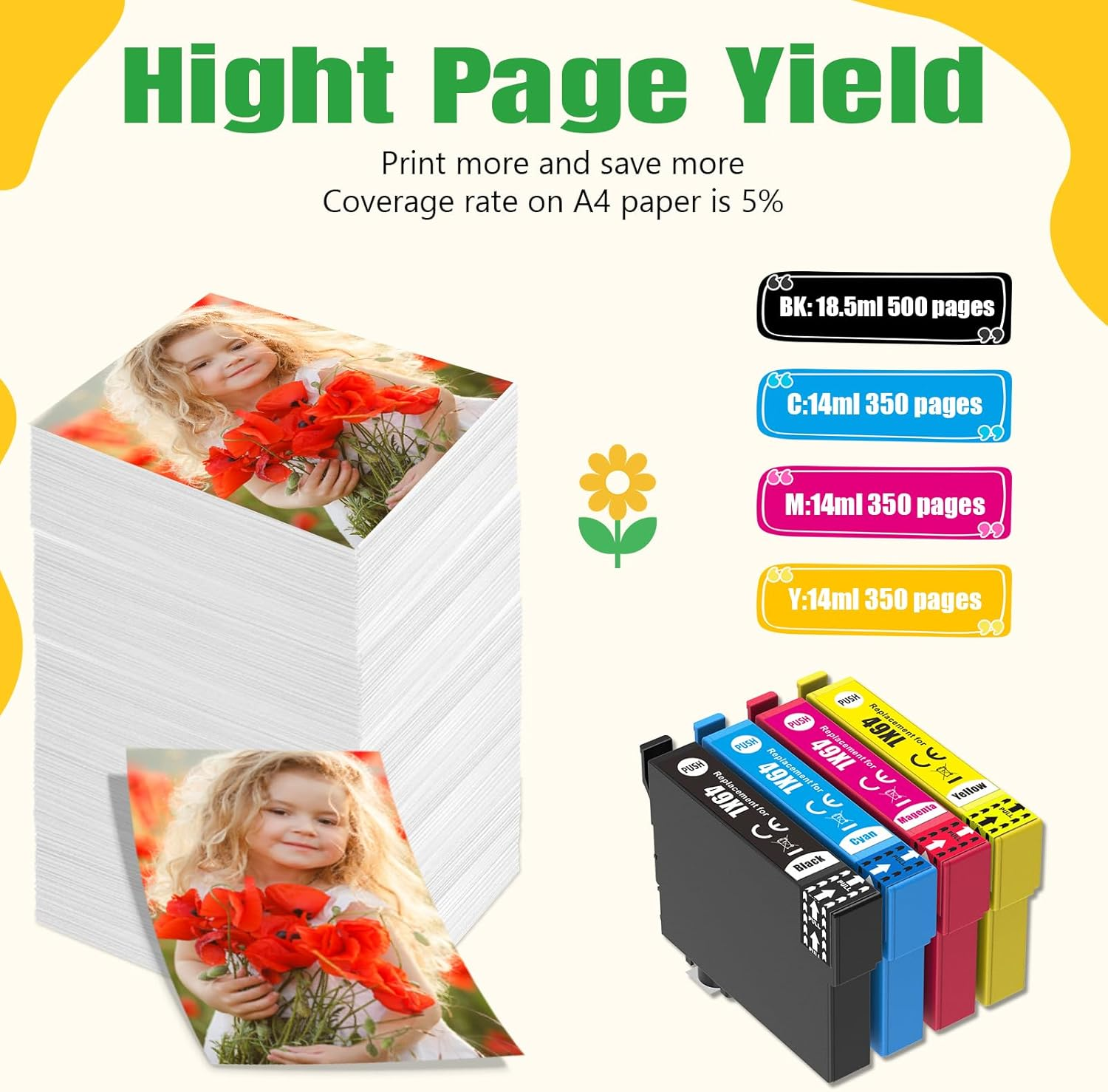 49XL Ink Cartridges Compatible for Epson 49 XL for Epson Expression Home XP-2205 XP-4205 Printer (1B 1C 1M 1Y) image number 1