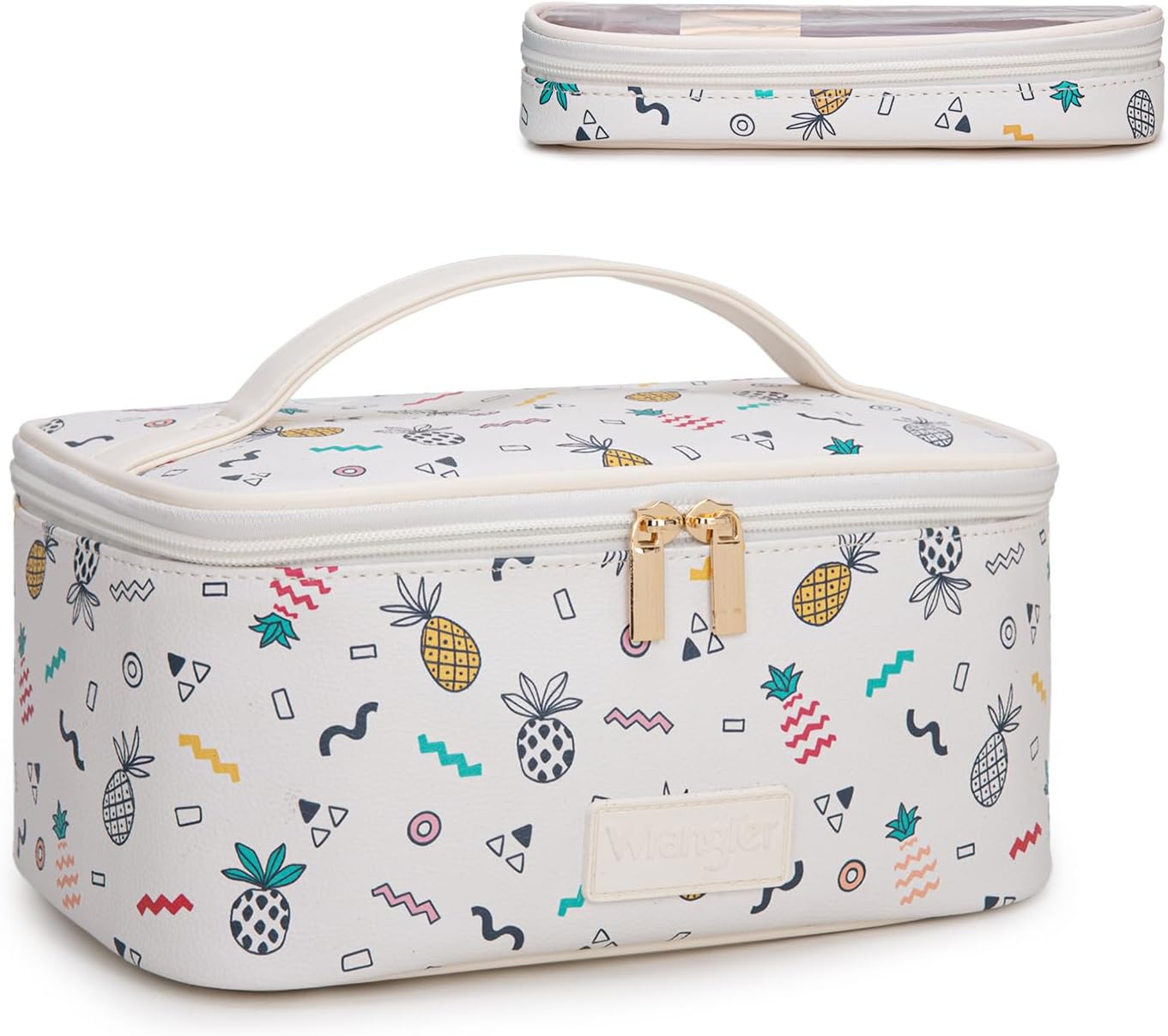 Montana West X Wrangler Travel Makeup Bag 2Pcs Set Large Cosmetic Bag with Makeup Brush Holder Portable Make up Organizer Toiletry Bag with Divider and Handle for Women, Purple, Large