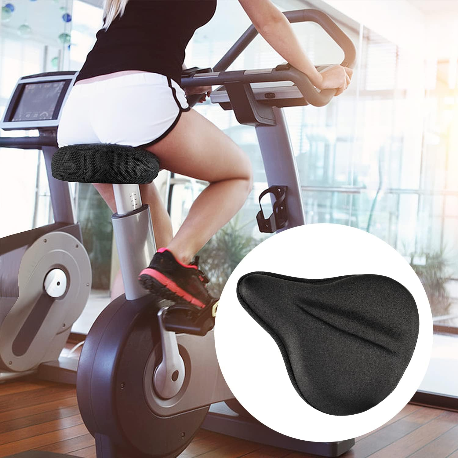 FUCNEN Exercise Bike Seat Cushion 27 X 25Cm Bike Seat Cover Padded Spinning Gel Seat Cover for Wide Bike Bicycle Saddle Soft Comfortable for Women Spin Bike Seat for Indoor Cycling image number 3