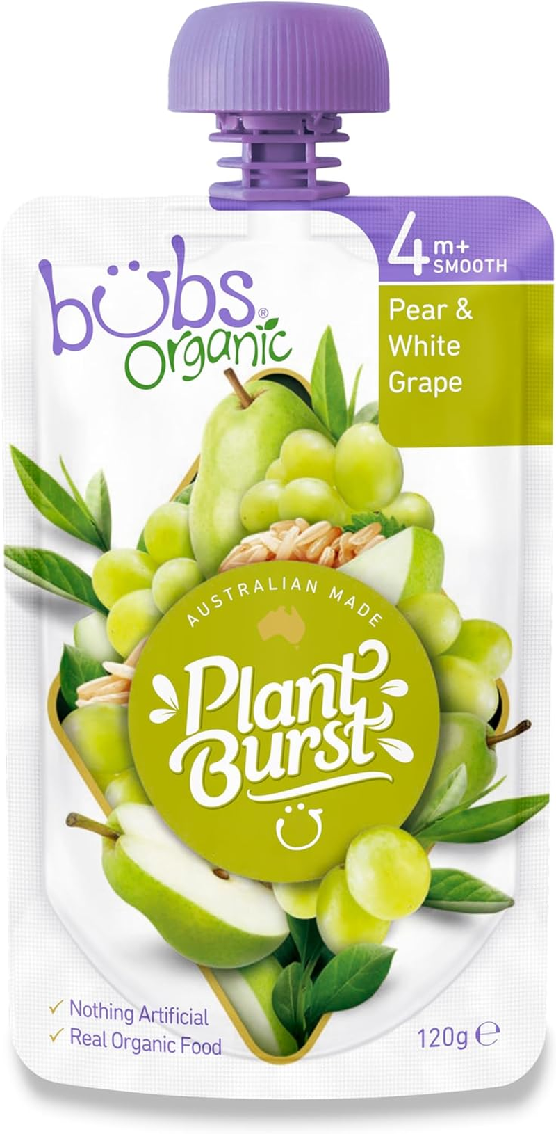 Bubs Organic Pear & White Grape Pouch, 4+ Months Baby Food, Fruit Puree Snack, 120G (Pack of 6 Pouches) image number 5