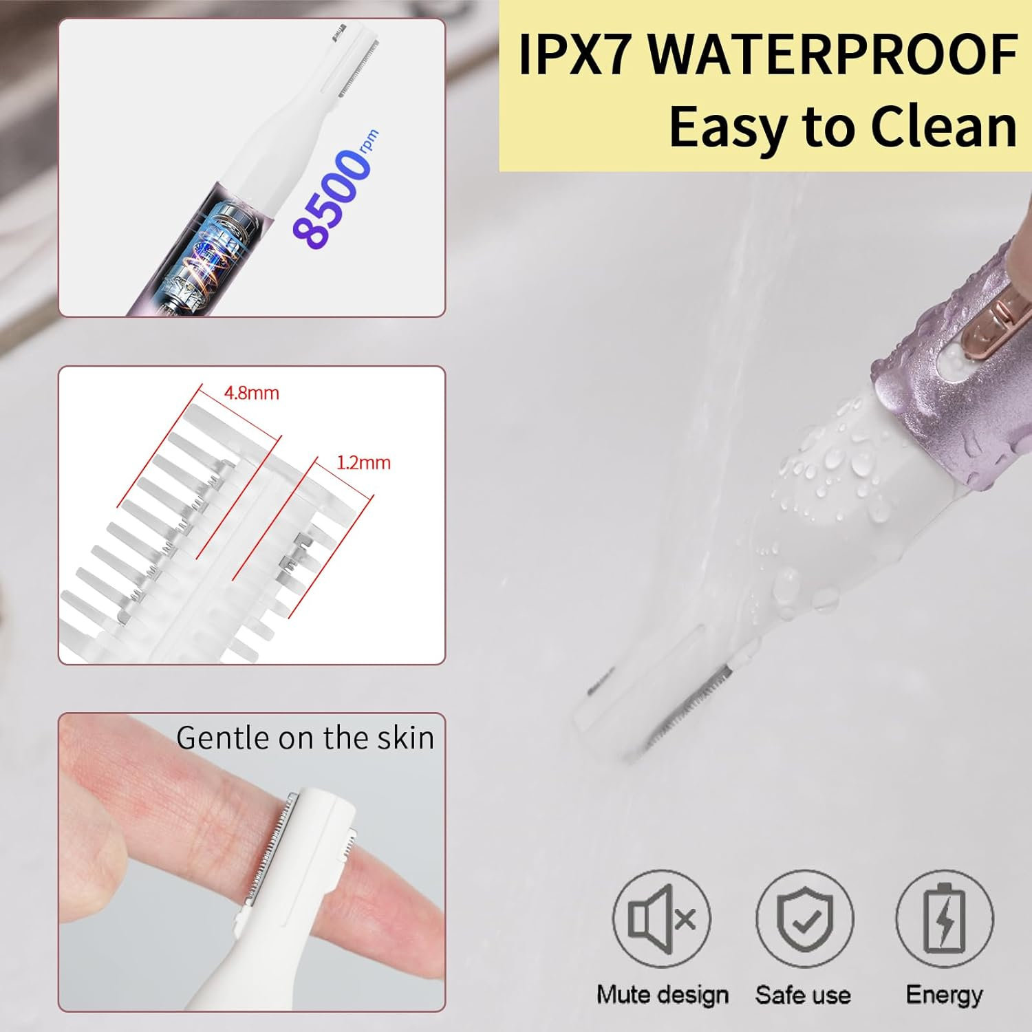 Yunmiss Nose & Eyebrow Trimmer for Women and Men,2025 Rechargeable Ear Razor & Face Shaver,Lady'S Painless Portable Facial Hair Removal with Comb, Dermaplane Tool for Face,Lips,Body,Leg (Purple) image number 3