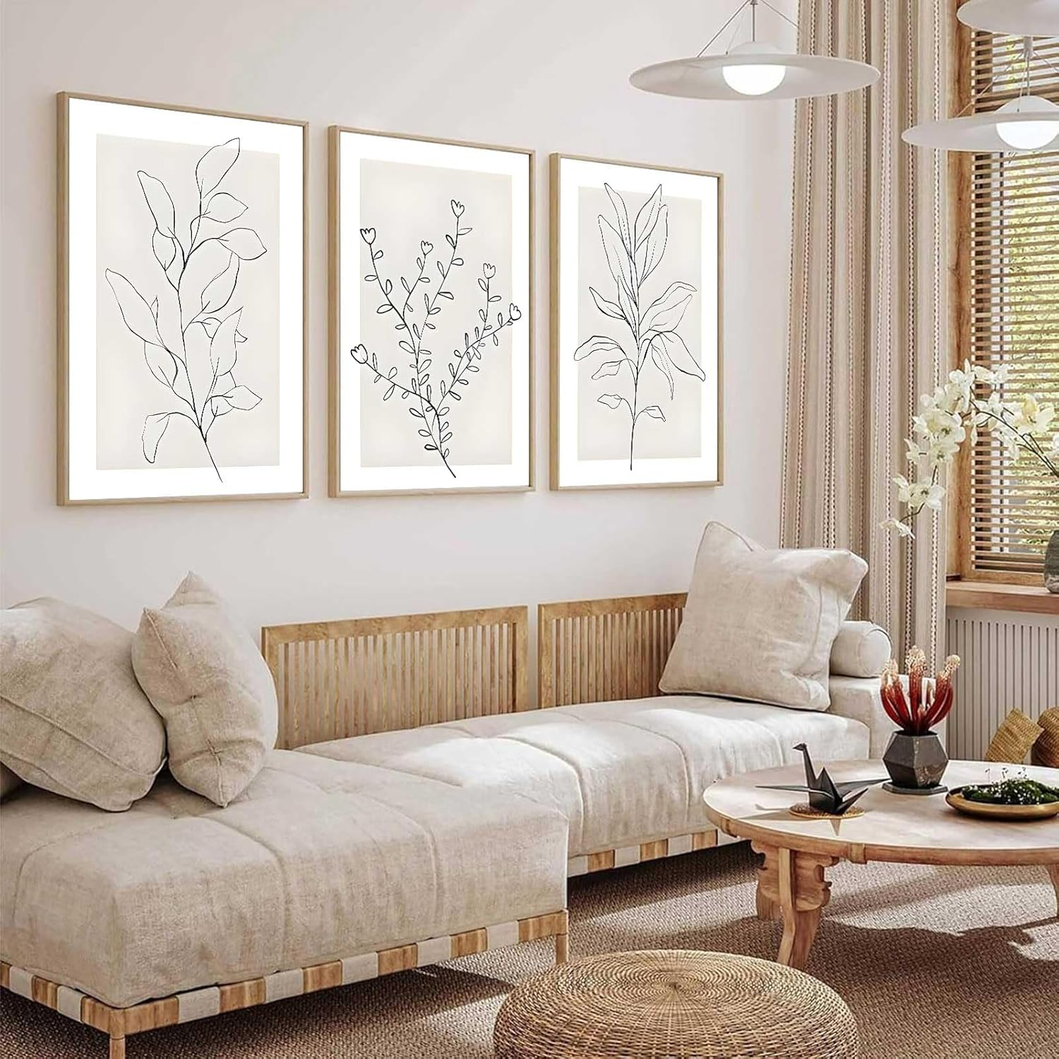 3Pcs Neutral Botanical Wall Art Minimalist Abstract Botanical Line Canvas Posters Prints Modern Beige Boho Plant Paintings Wall Decor Pictures for Bedroom Living Room Home Decoration, Unframed image number 1