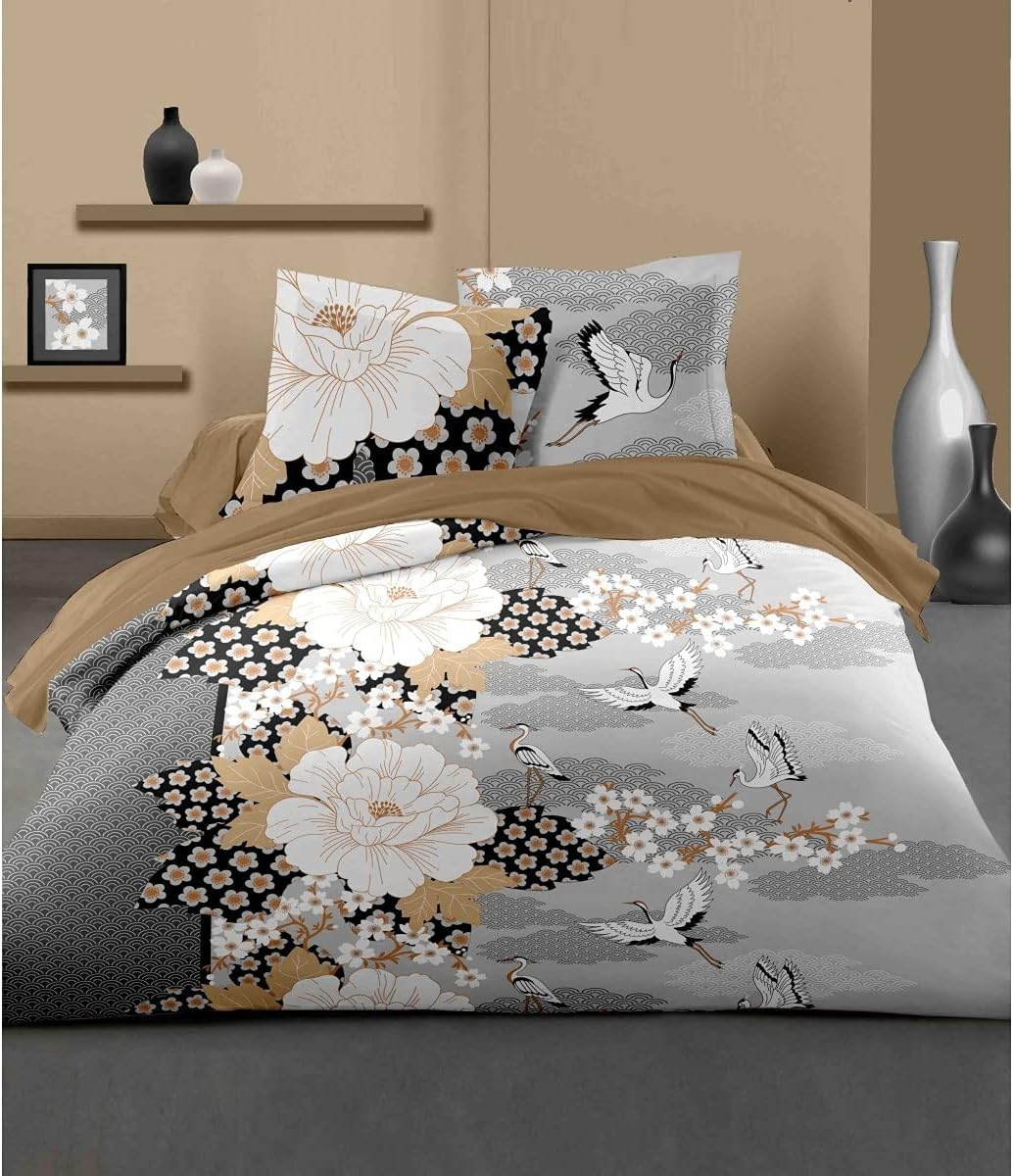 Home Linge Passion 3-Piece Bedding Set 220 X 240 Cm 100% Cotton 57 Thread Count, Light Grey & Dark Grey, 220X240Cm image number 1