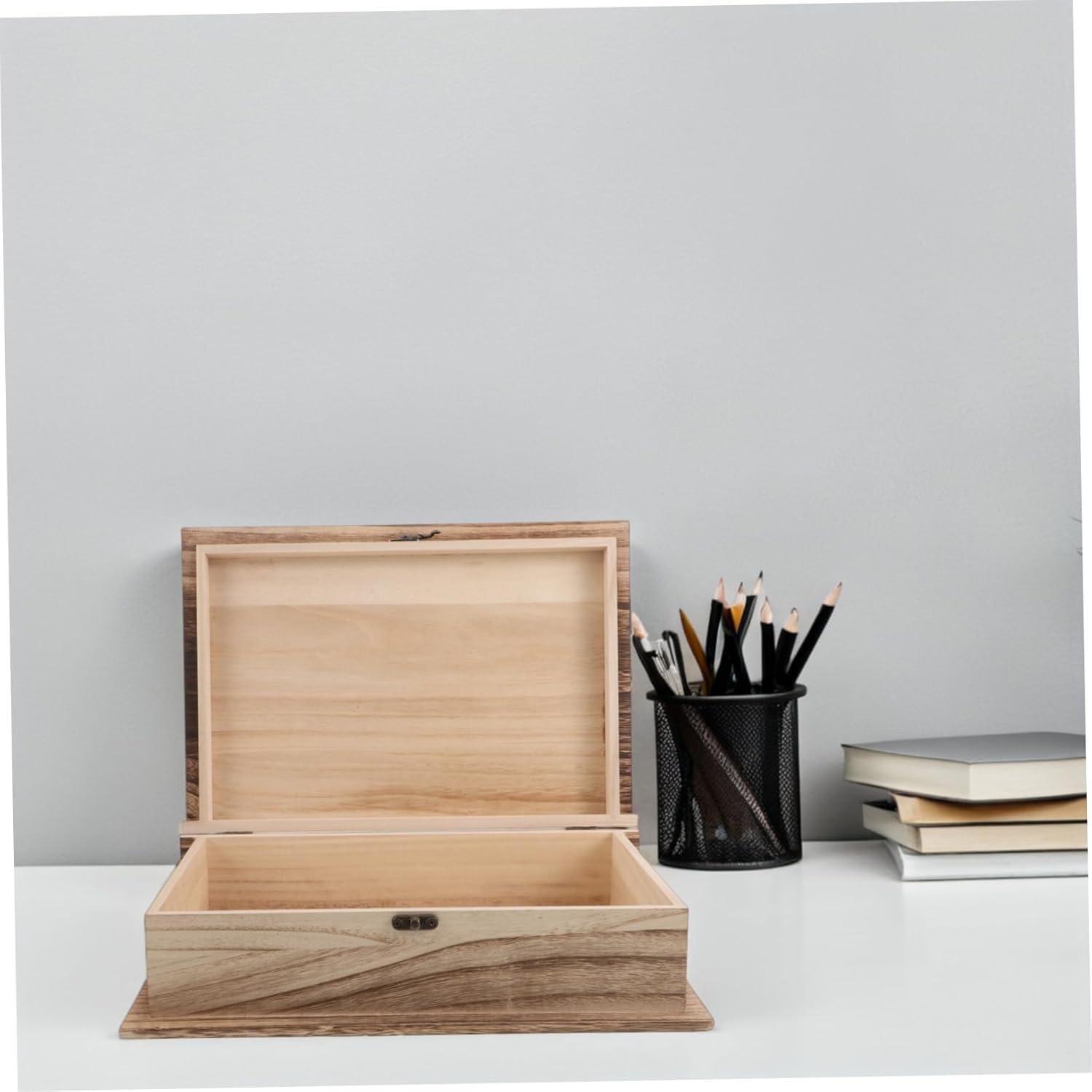 Vintage Large Wooden Storage Box Hinged Lid and Clasp Lock Rectangular Keepsake Memorial Box for Home Organization and Memory Storage image number 4