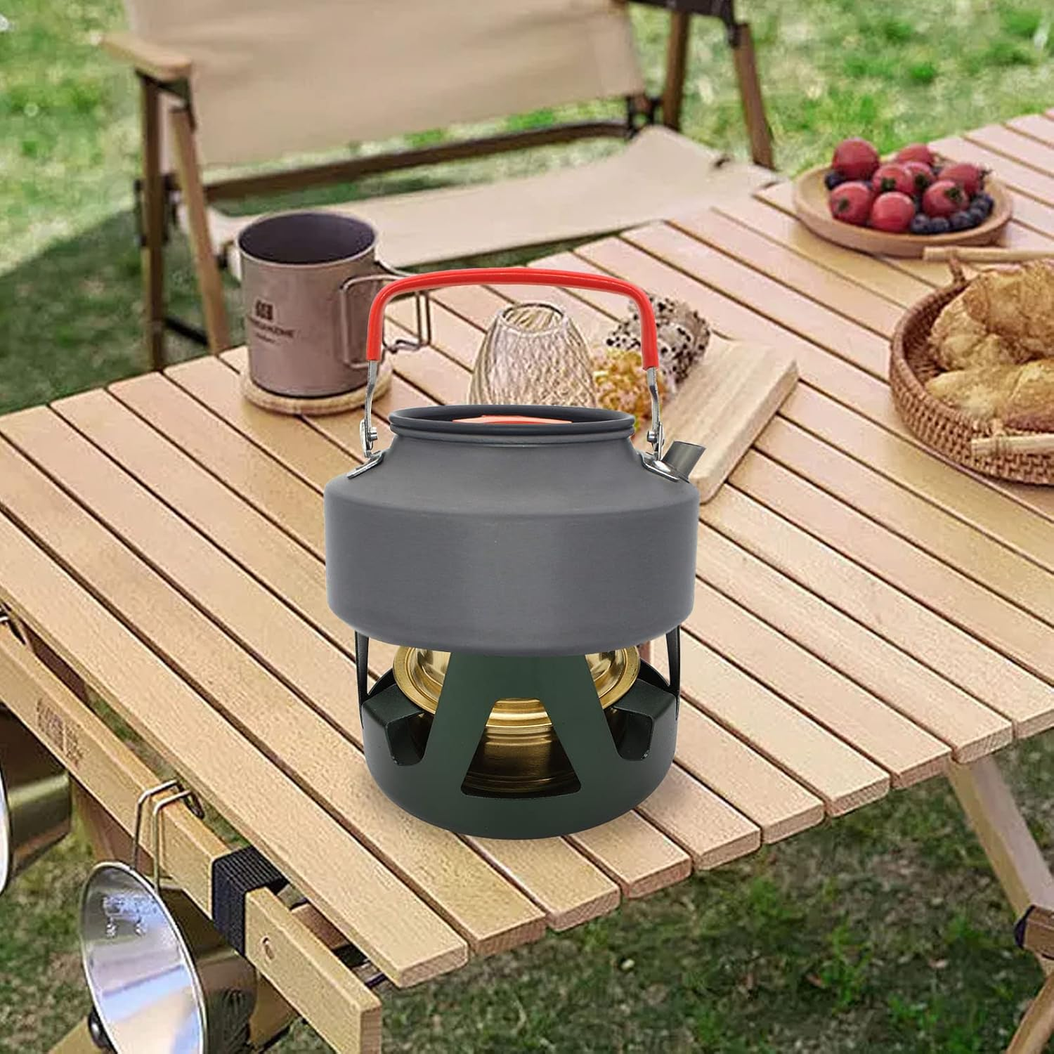 Mini Alcohol Stove, Portable Brass Spirit Burner Cooktop with Aluminium Stand and Extinguish Lid, Ultralight Windproof Camping Cookware for Outdoor Camping, Hiking, Picnic (Dark Green) image number 2
