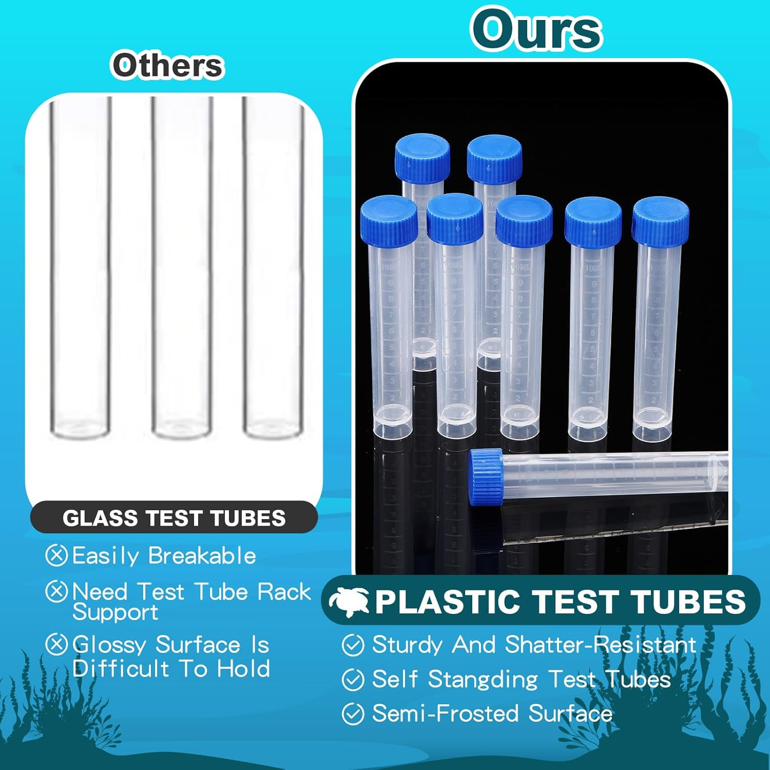Konohan 12 Pcs Replacement Test Tubes for Aquarium Test Kits, 10Ml Plastic Frozen Self Standing Test Tubes with Scale Line for Aquarium Water Testing image number 5