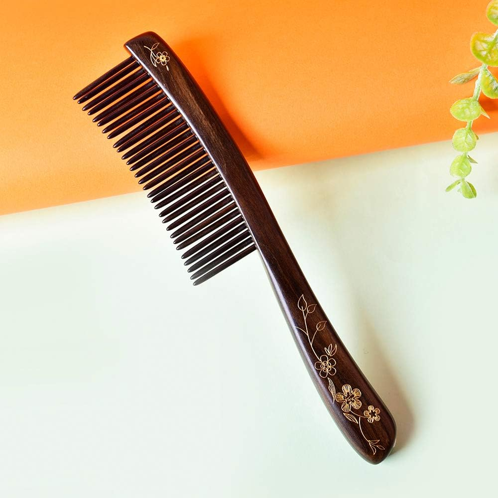 TAN MUJIANG Wooden Hair Comb Wide-Tooth Inserted Teeth for Women Curly Hair (CQCGB0101) image number 2