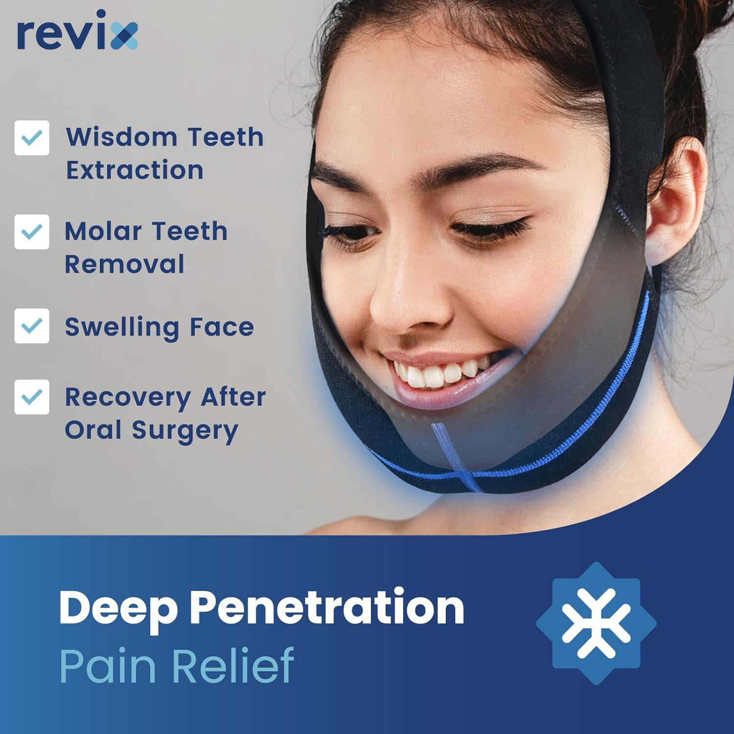 REVIX Wisdom Teeth Ice Pack Head Wrap with 3D Sewing Jaw Ice Pack for Face Oral Surgery Pain Relief for TMJ, Tooth Extraction & Teeth Removed, Extra Snug Fit with 4 Hot Cold Gel Packs Reusable, Black image number 1