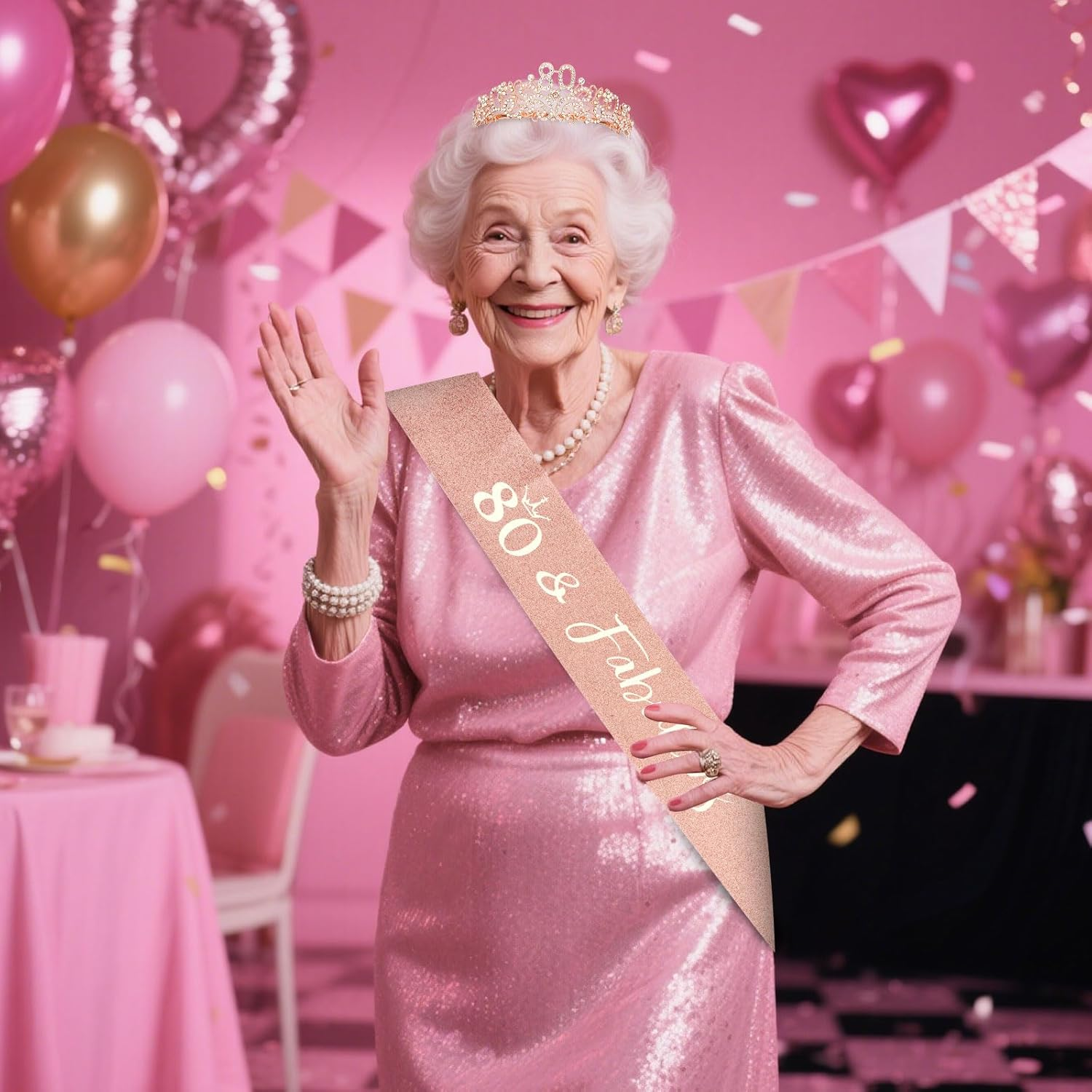 Exipsat Birthday Crown Sash 80 Birthday Woman 80 and Fabulous Sash and Rhinestone Tiara Set, 80Th Birthday Tiara, Birthday Sash for Women, Rose Gold Birthday Party Supplies image number 6