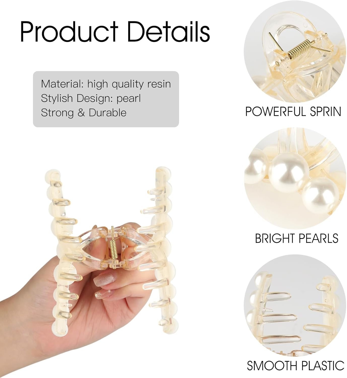 Pack of 6 Large Hair Clips, Pearl Hair Clips, Women'S Hair Clips for Thick Thin Hair, Non-Slip Claw Clip, Elegant Hair Clip for Women and Girls image number 1