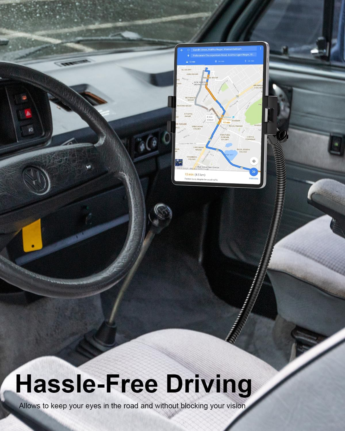 Woleyi Car or Truck Seat Rail Tablet Mount, Heavy Duty Gooseneck Car Floor Tablet Holder Bolt Stand with 20-Inch Aluminum Arm, for Ipad Pro Air Mini, Galaxy Tab, Z Fold, Fire HD, Iphone, 4-13" Devices image number 1