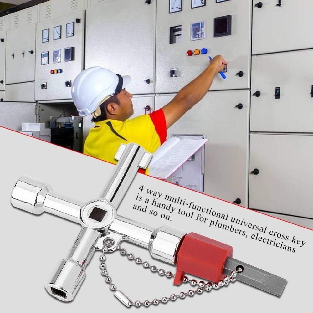 4-Way Sillcock Key - 4 Way Multi-Functional Universal Cross Key with Bit Zinc Alloy Plumbers Electricians Tools image number 2