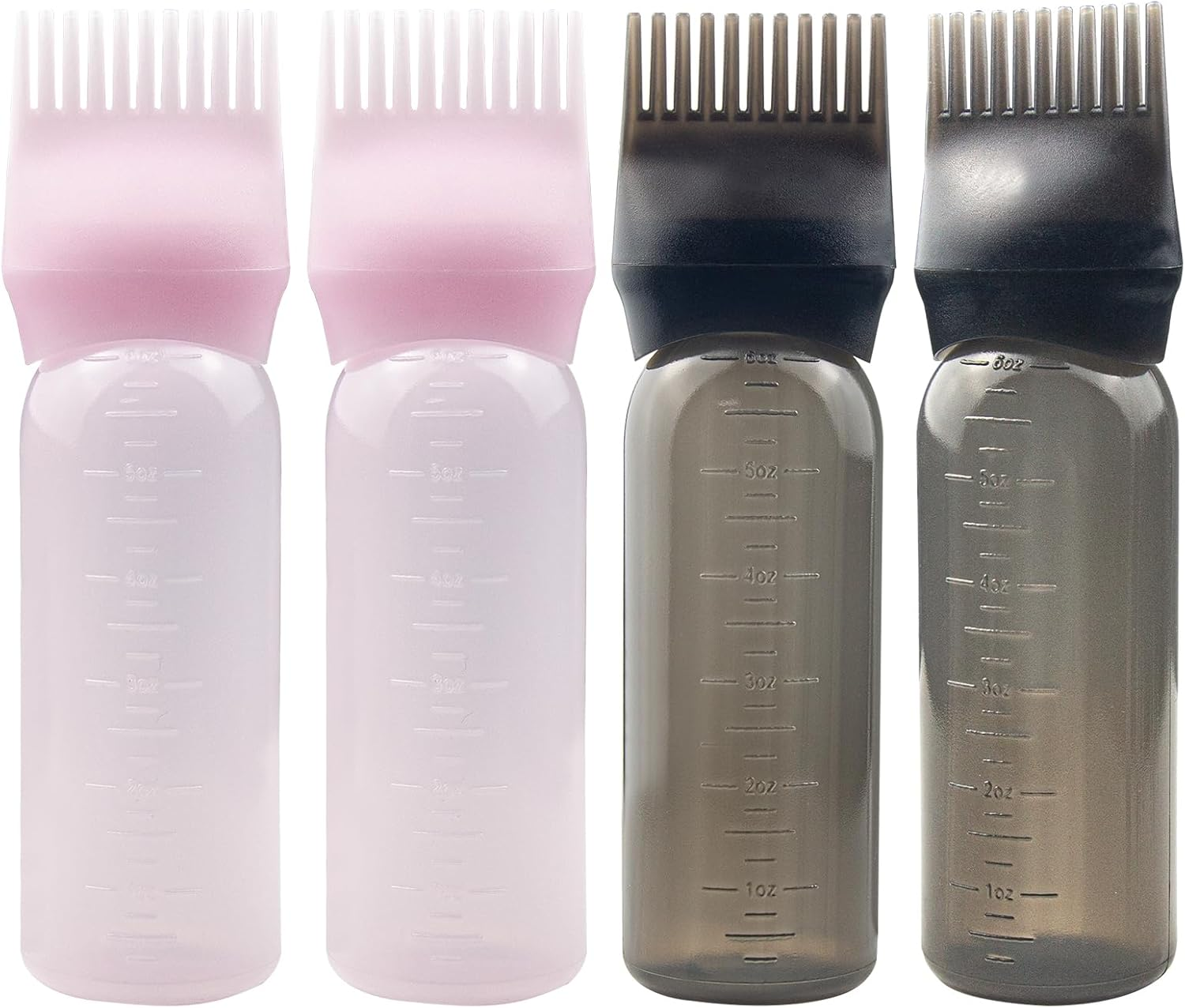 ZGQHZR 4 PCS Root Comb Applicator Bottle, Oiling & Dye Shampoos Hair Salons - 6Oz (2Blk+2Wh)