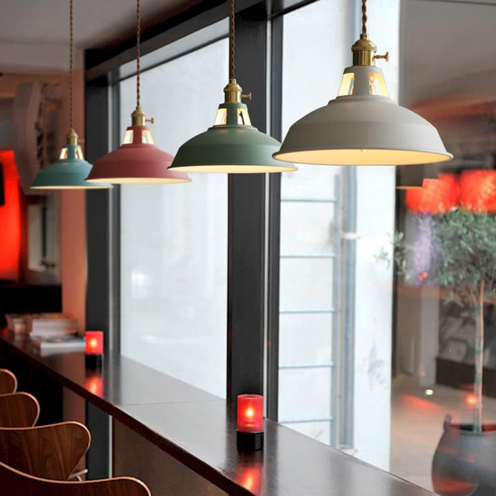 Mengjay Pendant Light Vintage Industrial Chandelier Metal Pendant Lamp Industrial Ceiling Lamp Hanging LED Pendant Lamp for Dining Table Living Room Bedroom Kitchen(No Bulb) (Blue) - Red image number 4