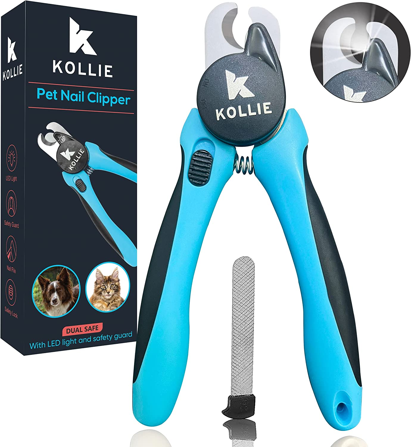 Kollie Dog Nail Clippers with Light &ndash; See the Nail Bloodline for Safer Clipping, Safety Stop, Stainless Steel Blades, for Dogs & Cats