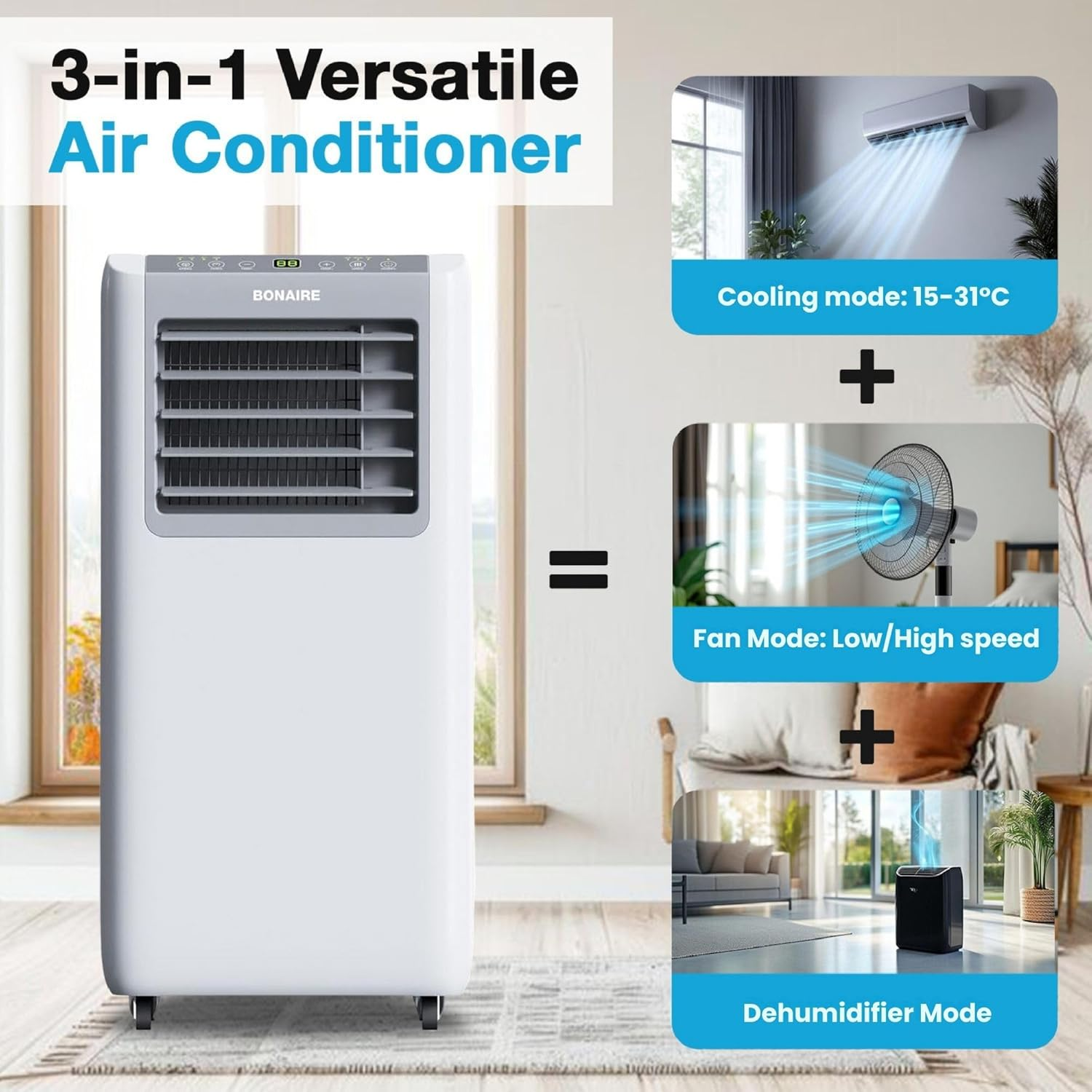 Bonaire 2.6Kw Portable Air Conditioner 9000 BTU Cooling | Remote Control | Dehumidifier | Touch Panel | R290 | Suits Rooms up to 18M&sup2; | 2 Year Warranty image number 6