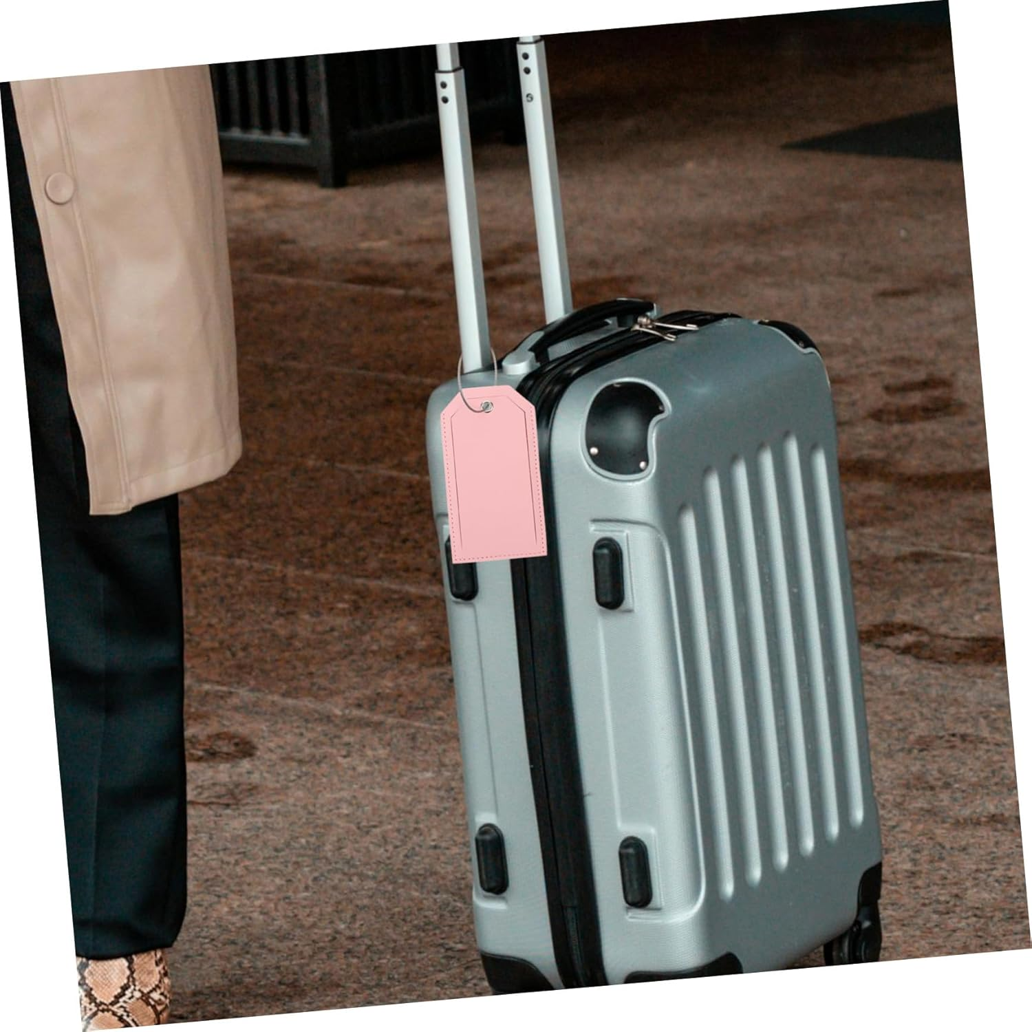 MOKKHNB 2Pcs Thickened PU Leather Luggage Hanging Name Tag Pink Suitcase Id Holders with Buckle for Travel Bags Lightweight Travel Tags for Easy Baggage Identification image number 4