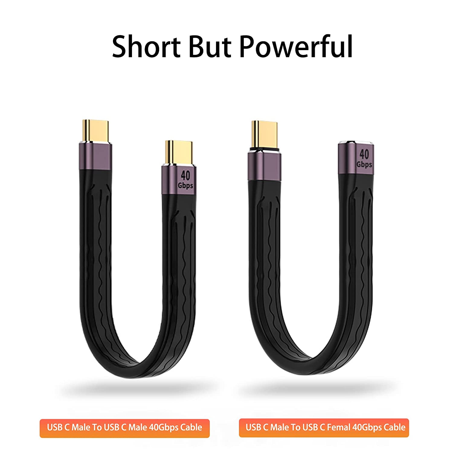 Short Extension USB C Cable 10 Cm Flexible Thunderbolt 4 3 USB4, PD 100W Quick Charge, 8K Video, 40Gbps Data Transfer for External SSD, EGPU, Docking, Macbook, Ipad, Hub, Phone, Powerbank image number 4