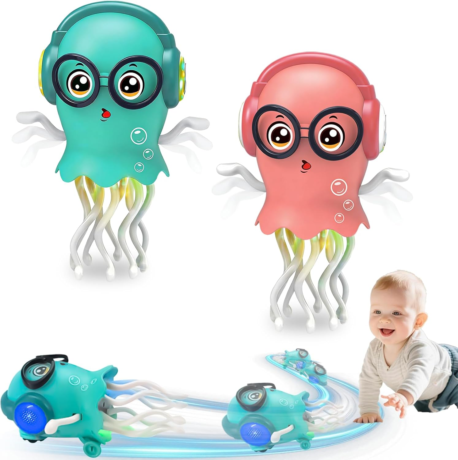 Dancing Octopus Toy, Electric Dancing Squid Toy with Lights and Music, Baby Toy with Automatic Obstacle Avoidance (Green)