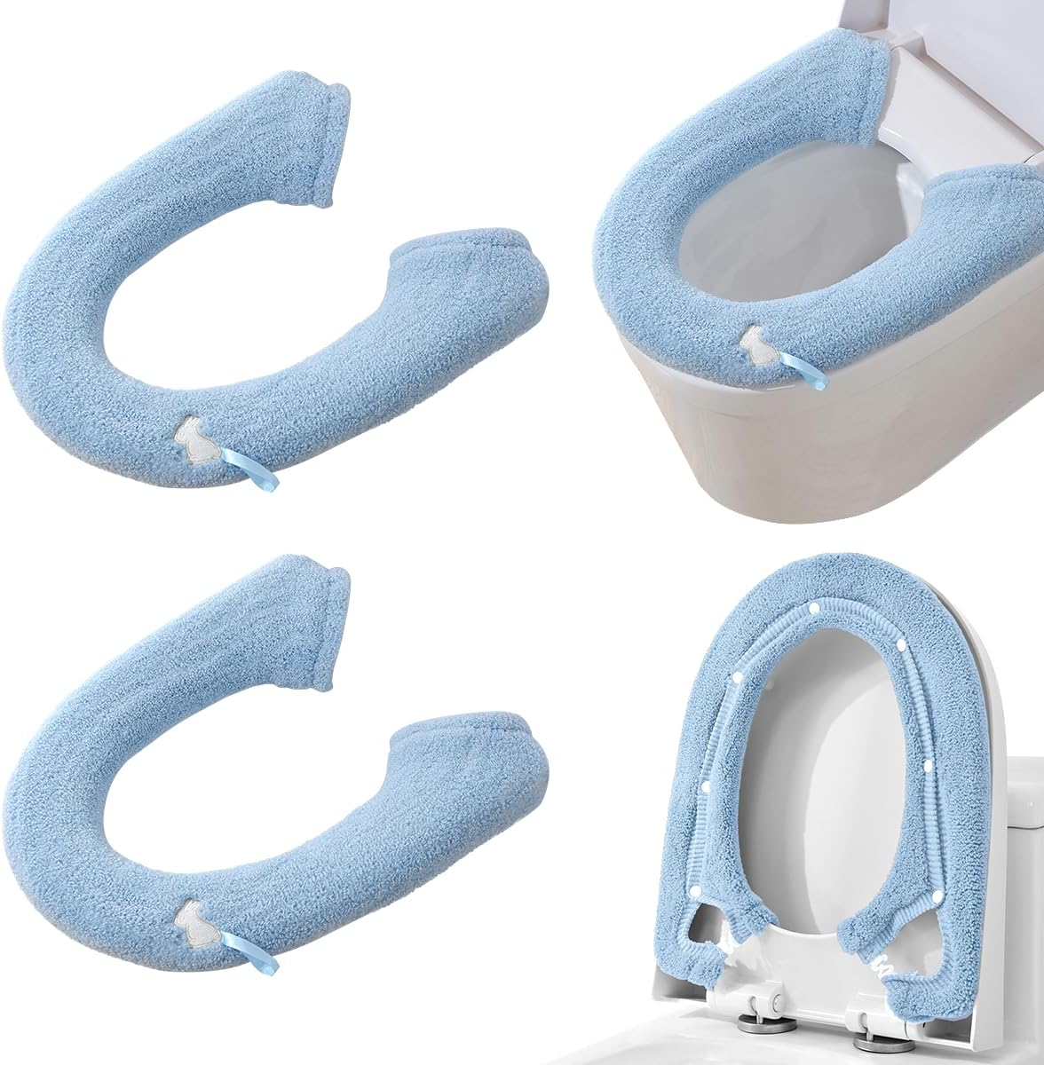 2 Packs Toilet Seat Cover, Plush Warm Bathroom Toilet Seat Cushion with Snaps Fixed Washable and Reusable Toilet Seat Lid Cover Pads, Fits Most Toilet Seats, Purple