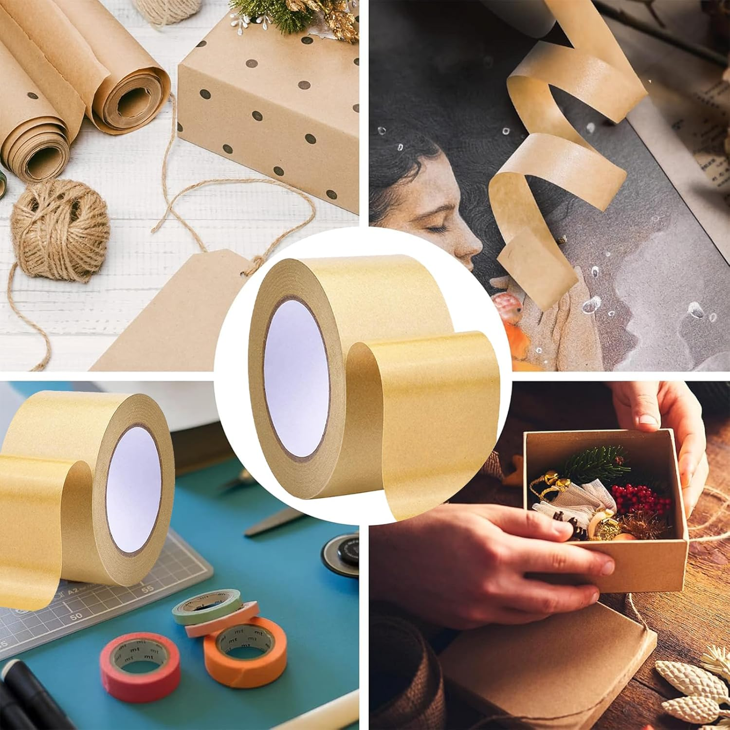 XUTONG 4.5Cm X 50M, Self Adhesive Backing Tape Picture Framing Canvas Craft Brown Kraft