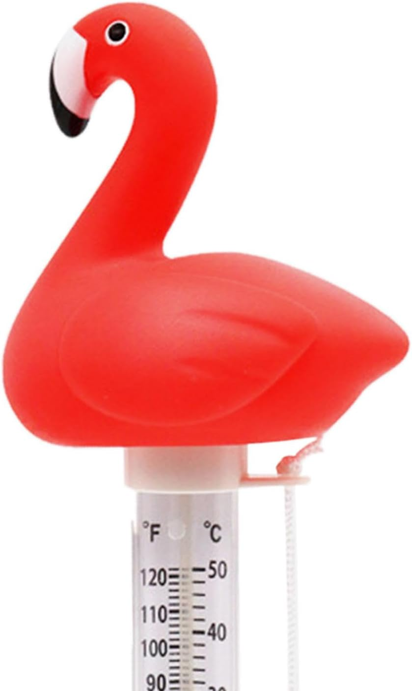 Fenteer Floating Pool Thermometer,Flamingo Gauge Easy to Read SPA Water Thermometer with String for Shower, Fishing Pond, Ice Bath image number 1