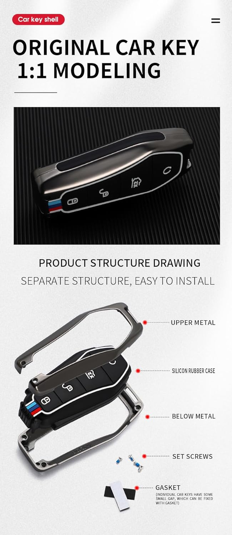 Ontto Metal Car Key Fob Cover Fit for BYD Song Qin Han EV Tang DM Plusdmi Atto 3 Han EV Dolphin 2018-2022 Smart Key Case Keyring Silicone Key Shell Holder Bag Keychain Accessories 4 Button Black B - A-Black image number 7