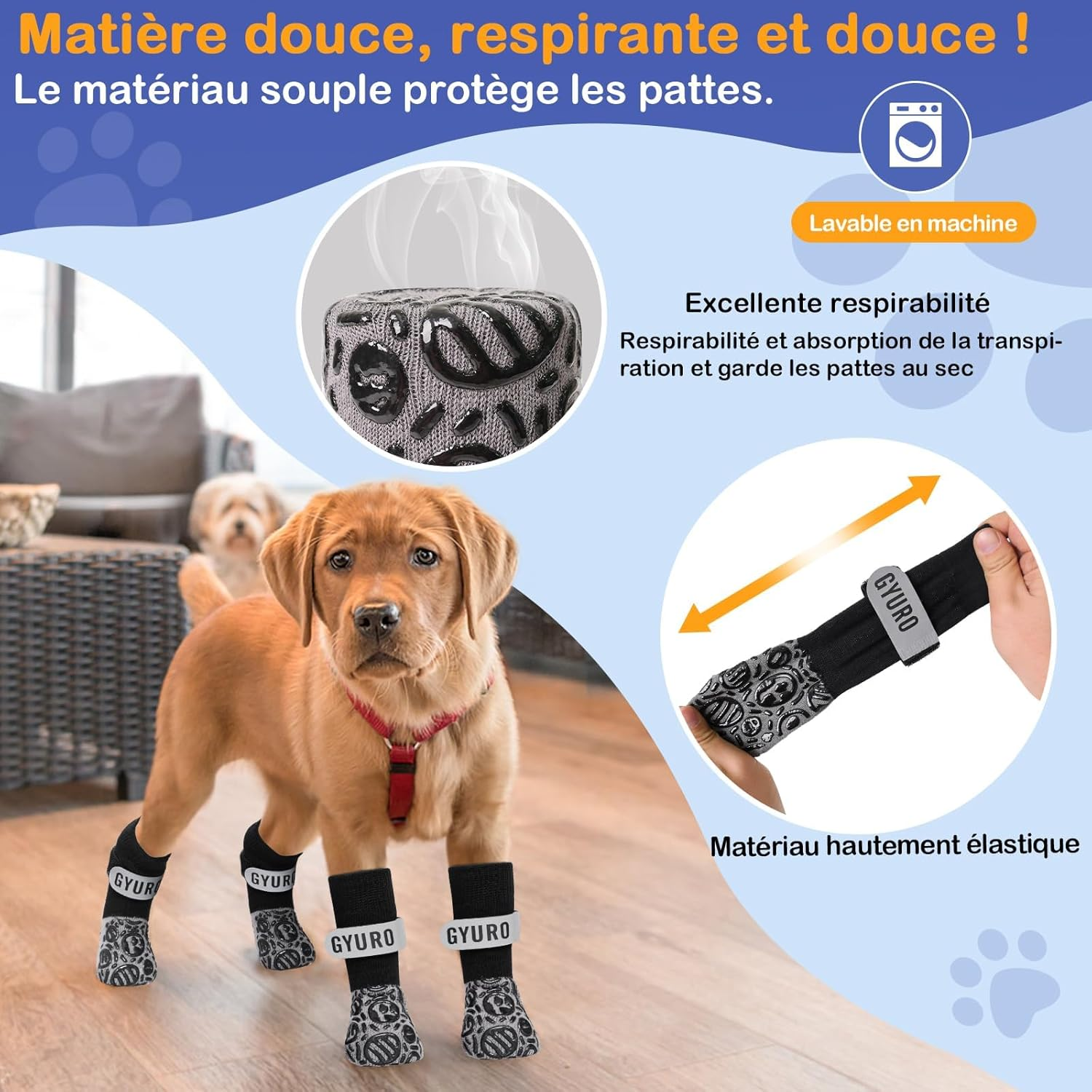 Double-Sided Non-Slip Dog Socks for Indoor Use to Prevent Paws Licking, Paw Protection, Pet Paws, Protection, Traction, Control Socks on Hardwood Floor (Black, XXL) image number 5