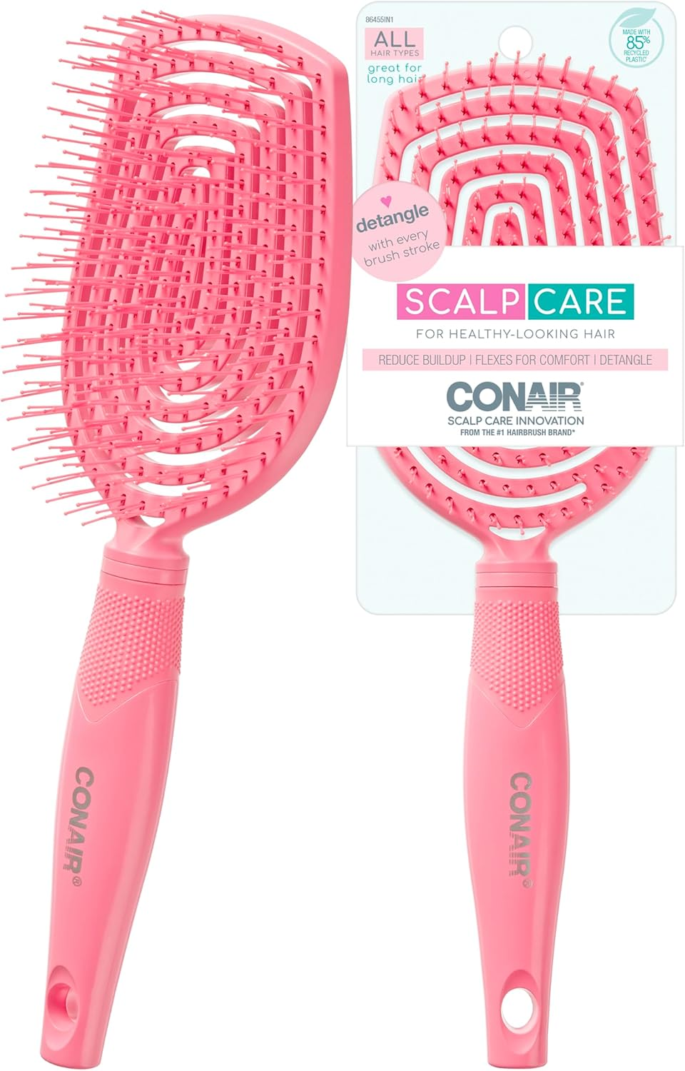Conair Scalp Care Detangling Hairbrush - Curly Hair Brush - Scalp Massager - Hairbrushes for Women & Men - Detangler for All Lengths and Types - Can Use Wet or Dry - Pink Pulse image number 2