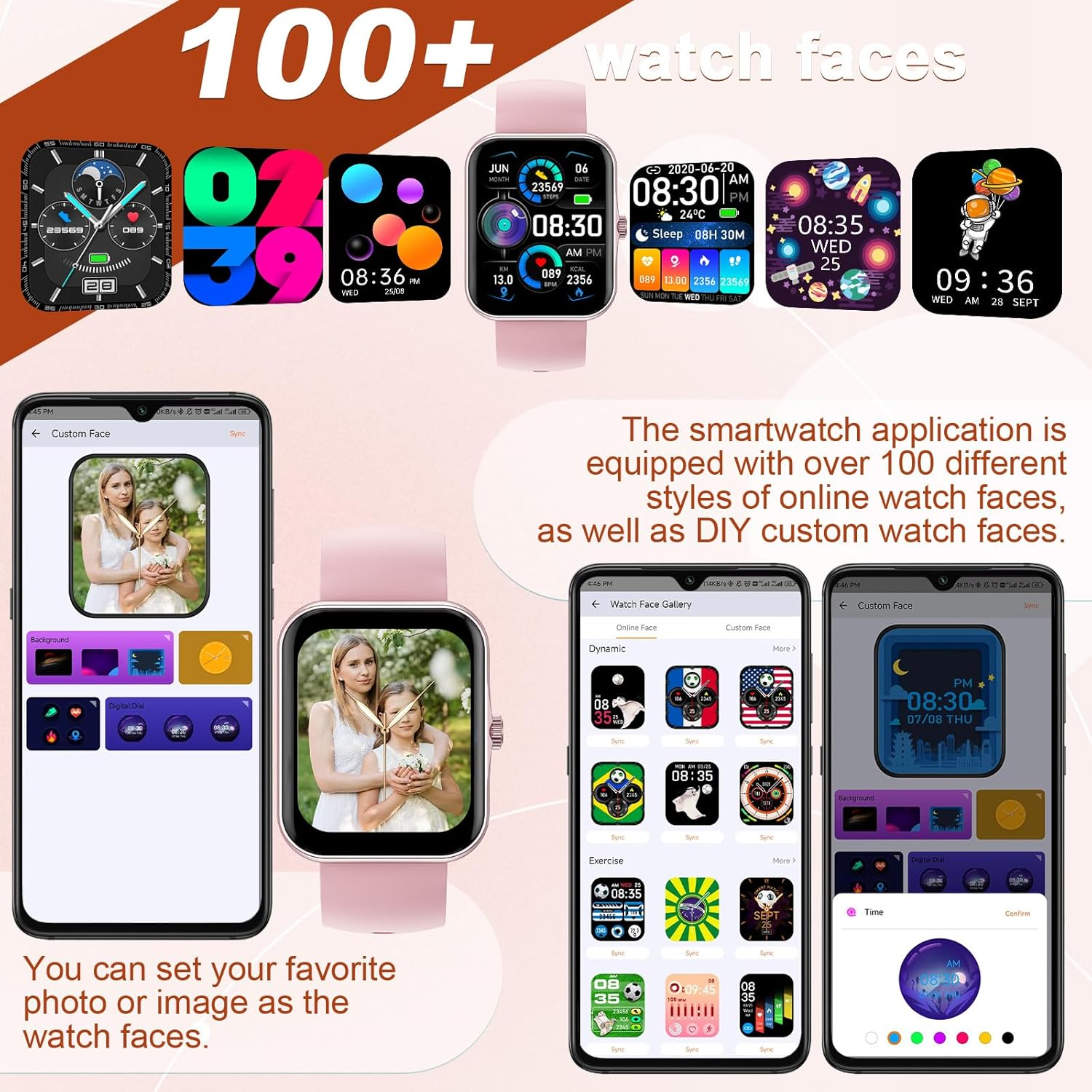 Smart Fitness Tracker Watch for Childrens, Kids Cute Sport Smartwatch with Heart Rate Blood Oxygen 37 Exercise Modes Step Counter Phone Calls Siri Recall App Notifications Music Calculator Alarms Pink