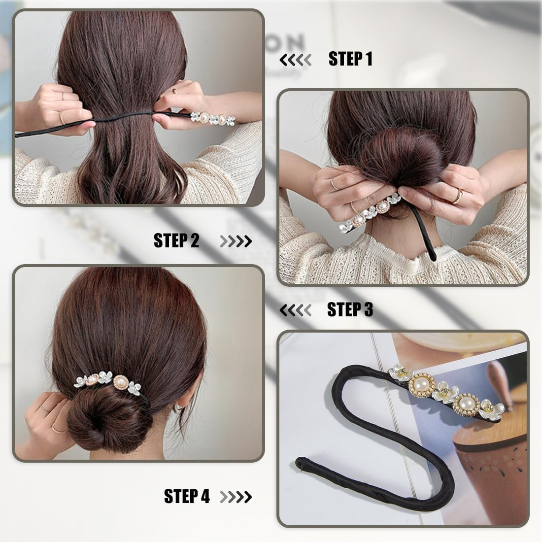 EYVRPAU Pack of 2 Magic Hair Buns, Pearl Flower Hair Bun Maker, Women'S Doughnut Hair Bun Maker, Magic Hair Bun Maker for Women, Hair Bun Maker Set for Children, Girls, Women image number 1