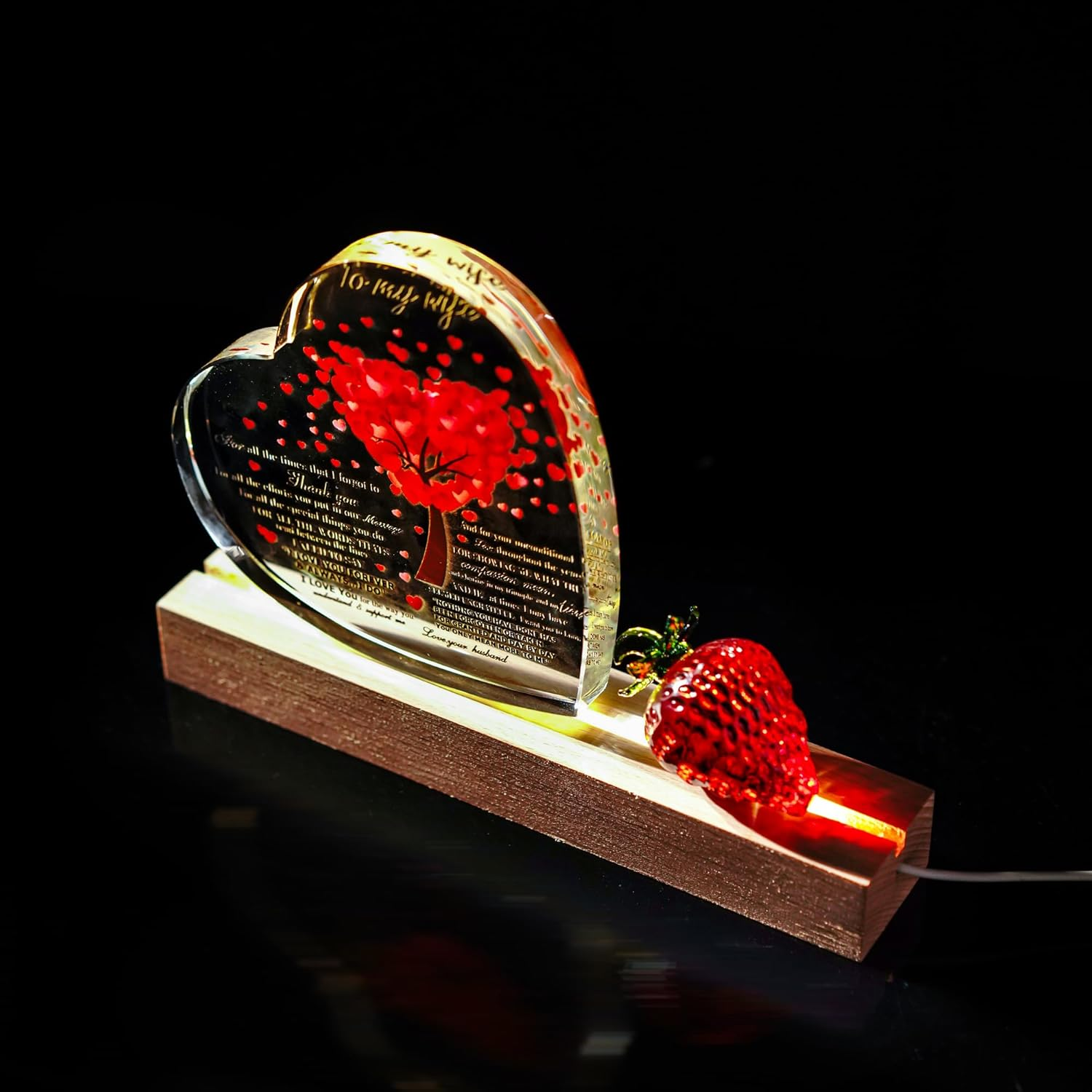 ZEERSHEE 2 Pcs 9.4 Inch Wooden Rectangle LED Light Display Pedestal for Acrylic and Plexiglass Crystal Glass Resin Night LED Light Lamp Base with USB Switch(Warm Light) image number 5