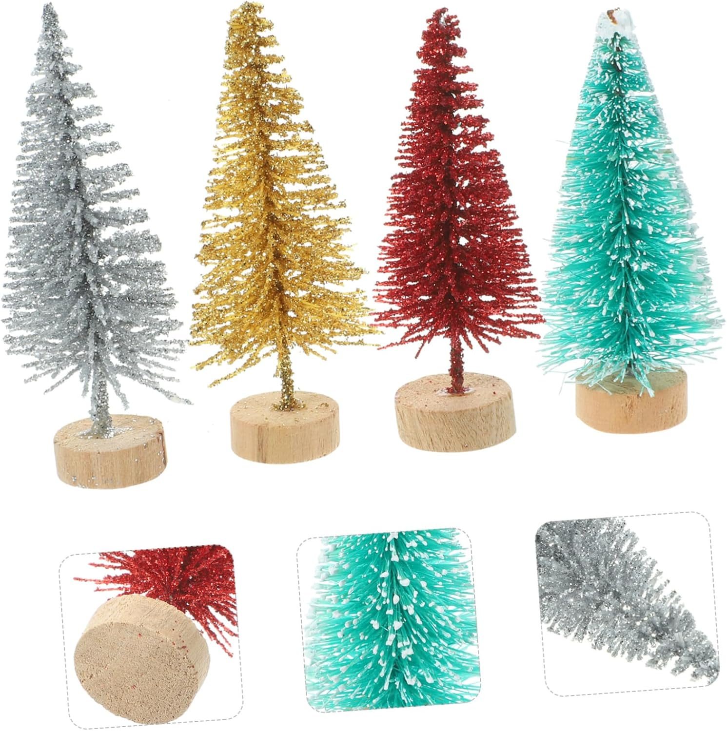 48Pcs Miniature Xmas Trees Wooden Base Realistic Simulated Christmas Tree Decor for Home Office and Holiday Parties Vibrant Colors Including image number 5