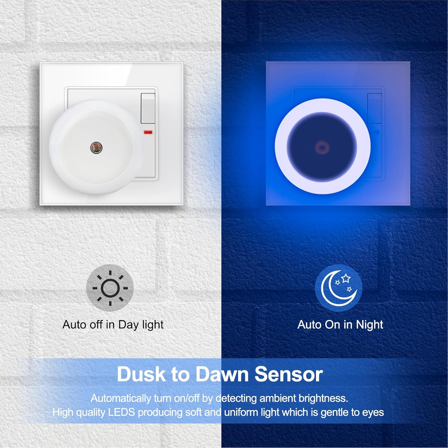 VIPMOON 4Pack Plug in Night Light, Auto Dusk to Dawn Sensor, Indoor Kid Baby Night Light Sensor, Auto LED Night Lights for Bedroom, Bathroom, Wall, Stairs, Cabinet, Hallway. AU Plug Blue - White image number 5